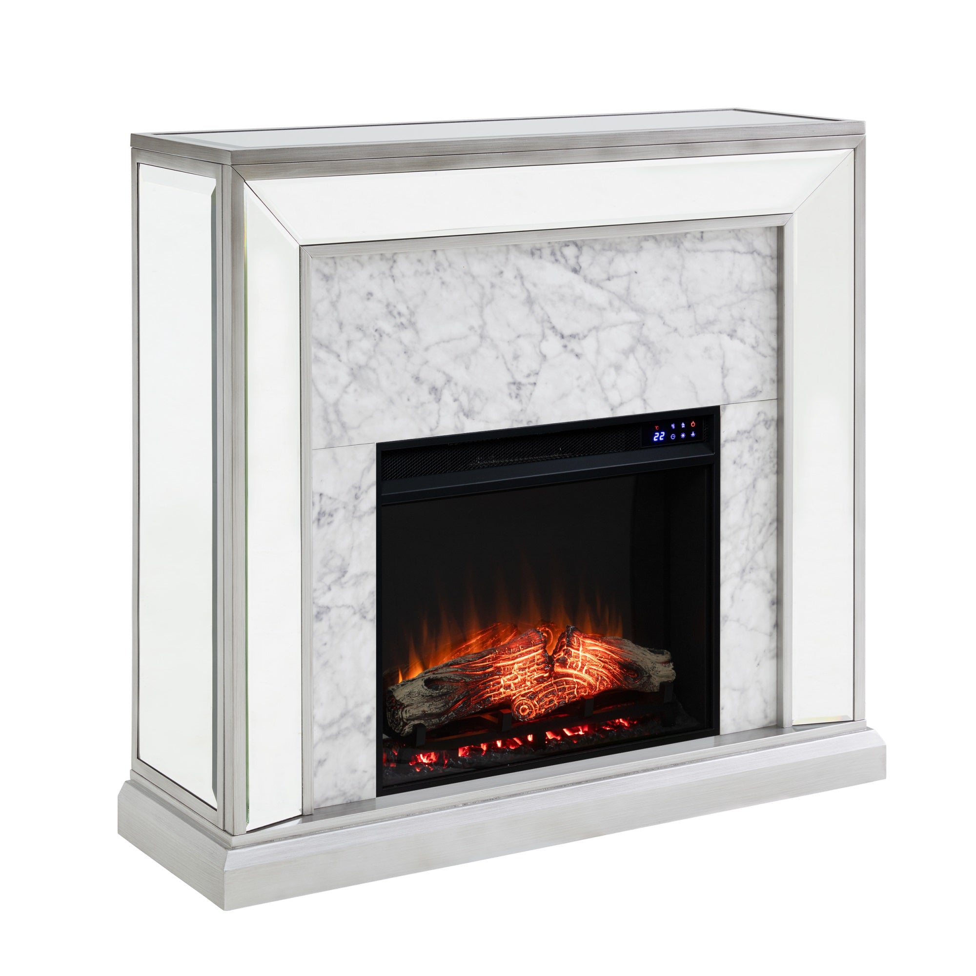Trandling Mirrored Touch Screen Electric Fireplace With Faux Marble