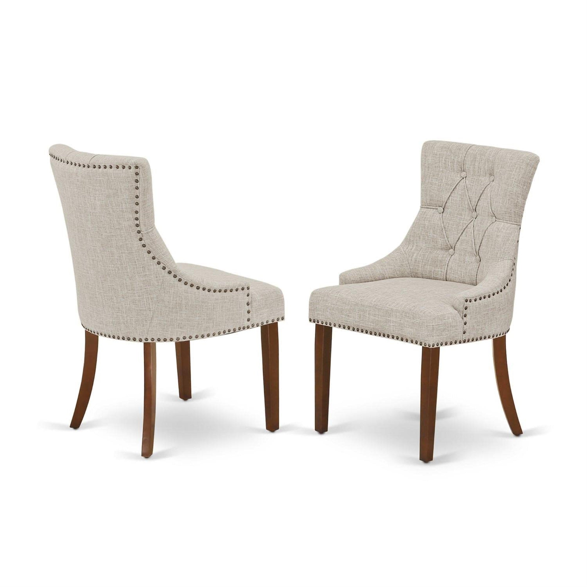 Casafoyer Frp3T05 Friona Parson Dining Chairs - Button Tufted Nailhead Trim Doeskin Linen Fabric Upholstered Chairs, Set Of 2, Mahogany