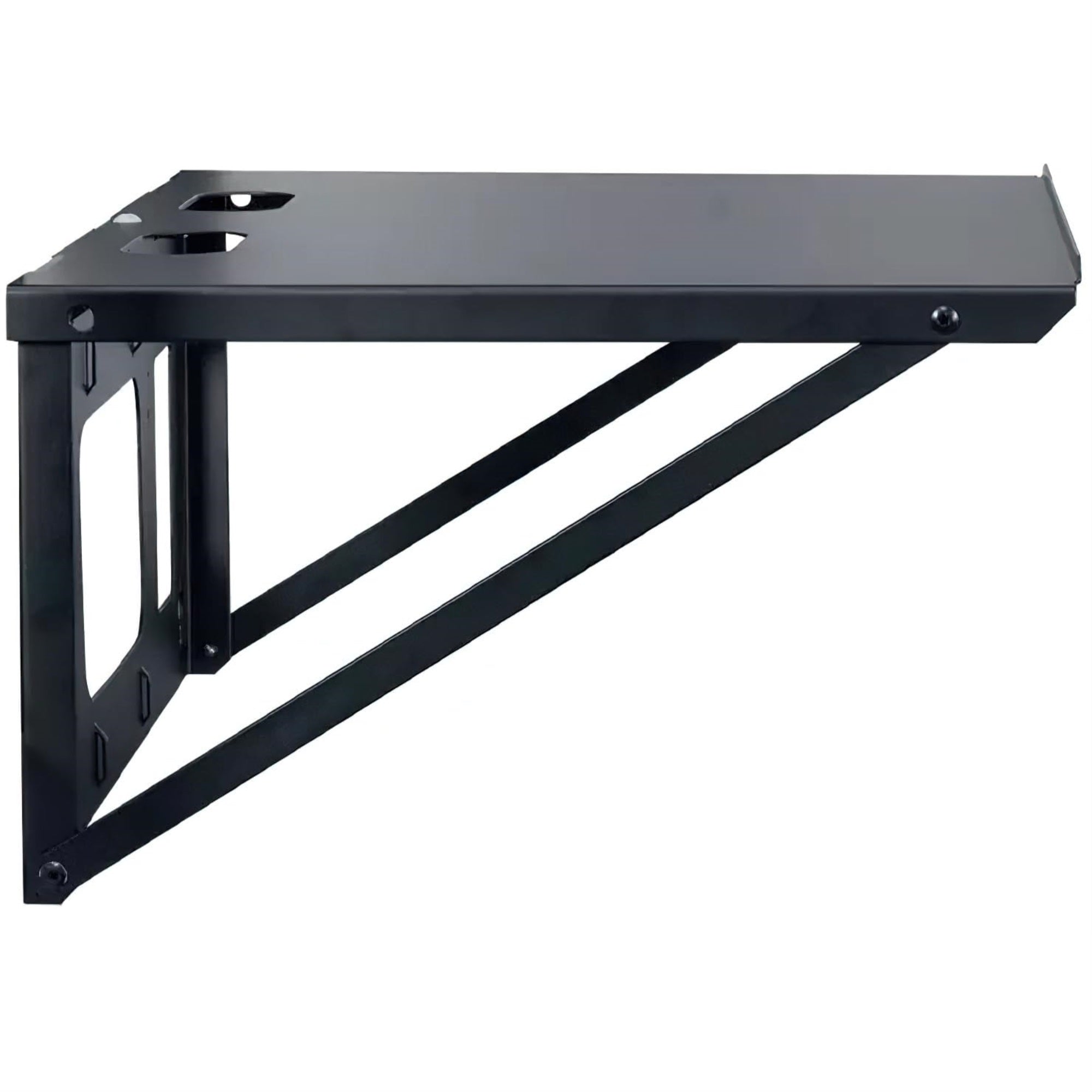 Lowell FS18-14 FS Series Hinged Wall Shelf, Black; 18″W x 14″D; 16-gauge Steel; Multiple Bridge Lances for Cable Management; Powder Epoxy Finish
