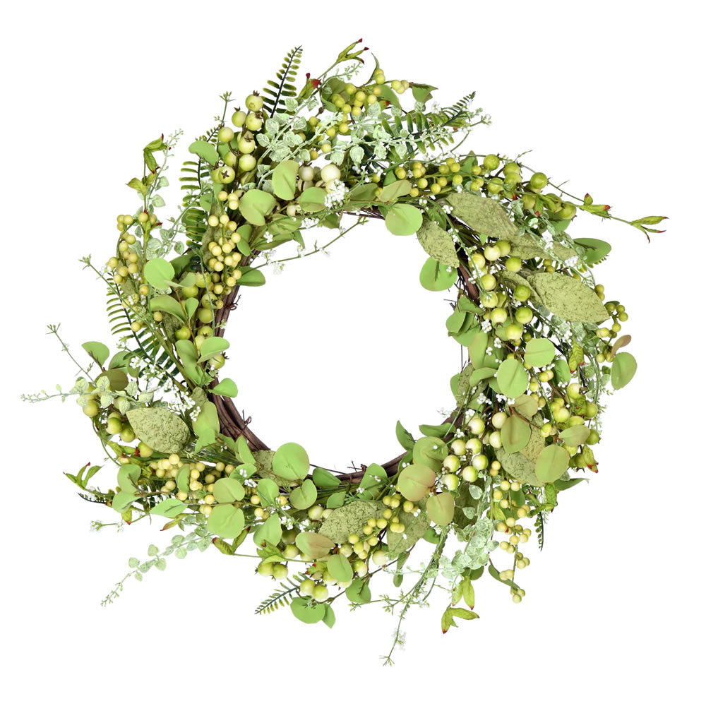 Vickerman 24” Green Fern Berry Eucalyptus Wreath - FT191524