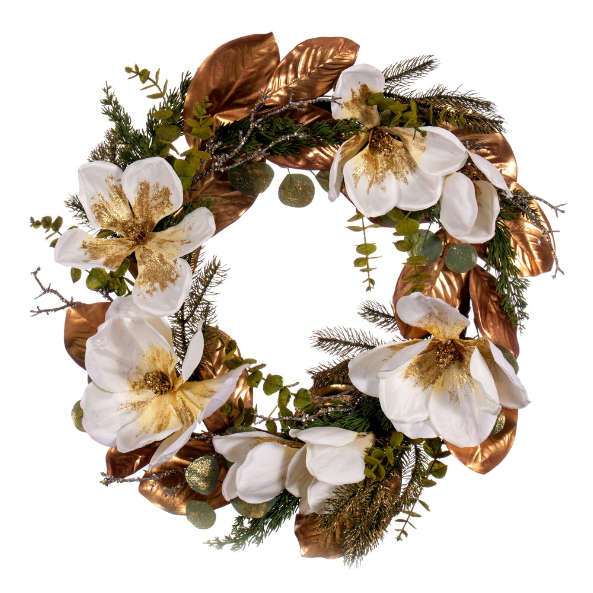 Vickerman 30″ White Artificial Magnolia Wreath.