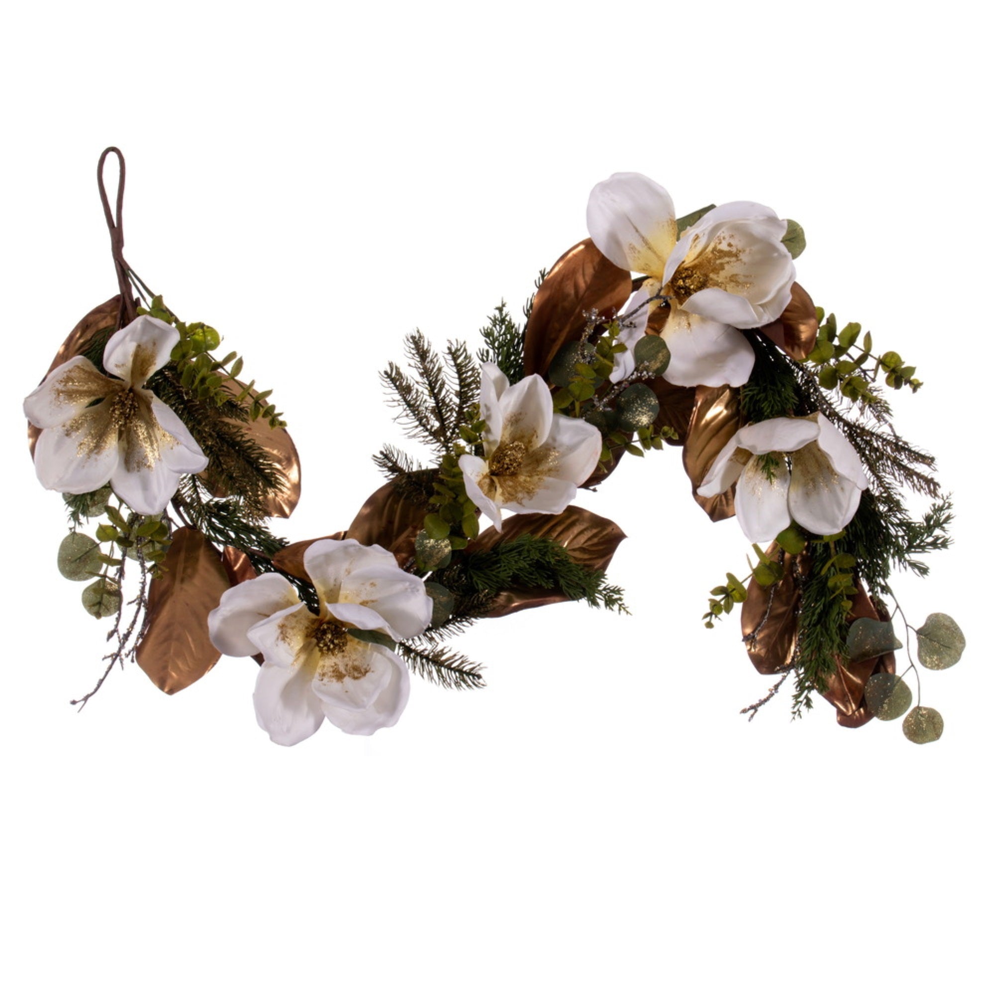 60″ White/Gold Magnolia Garland