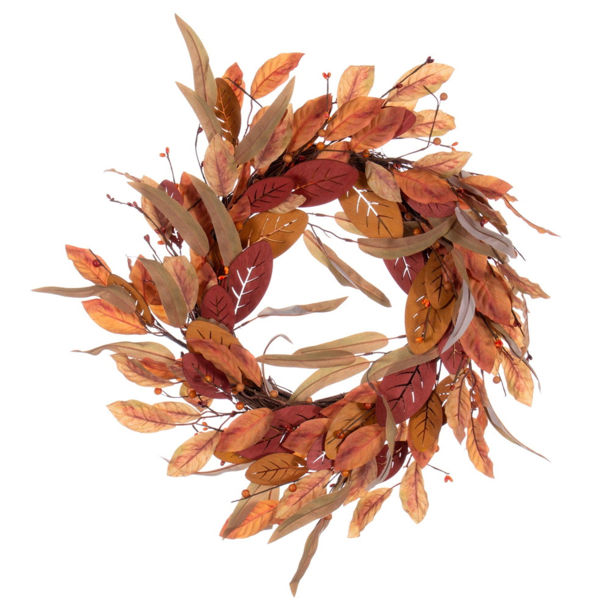 22” Cream Red Leaf Wreath