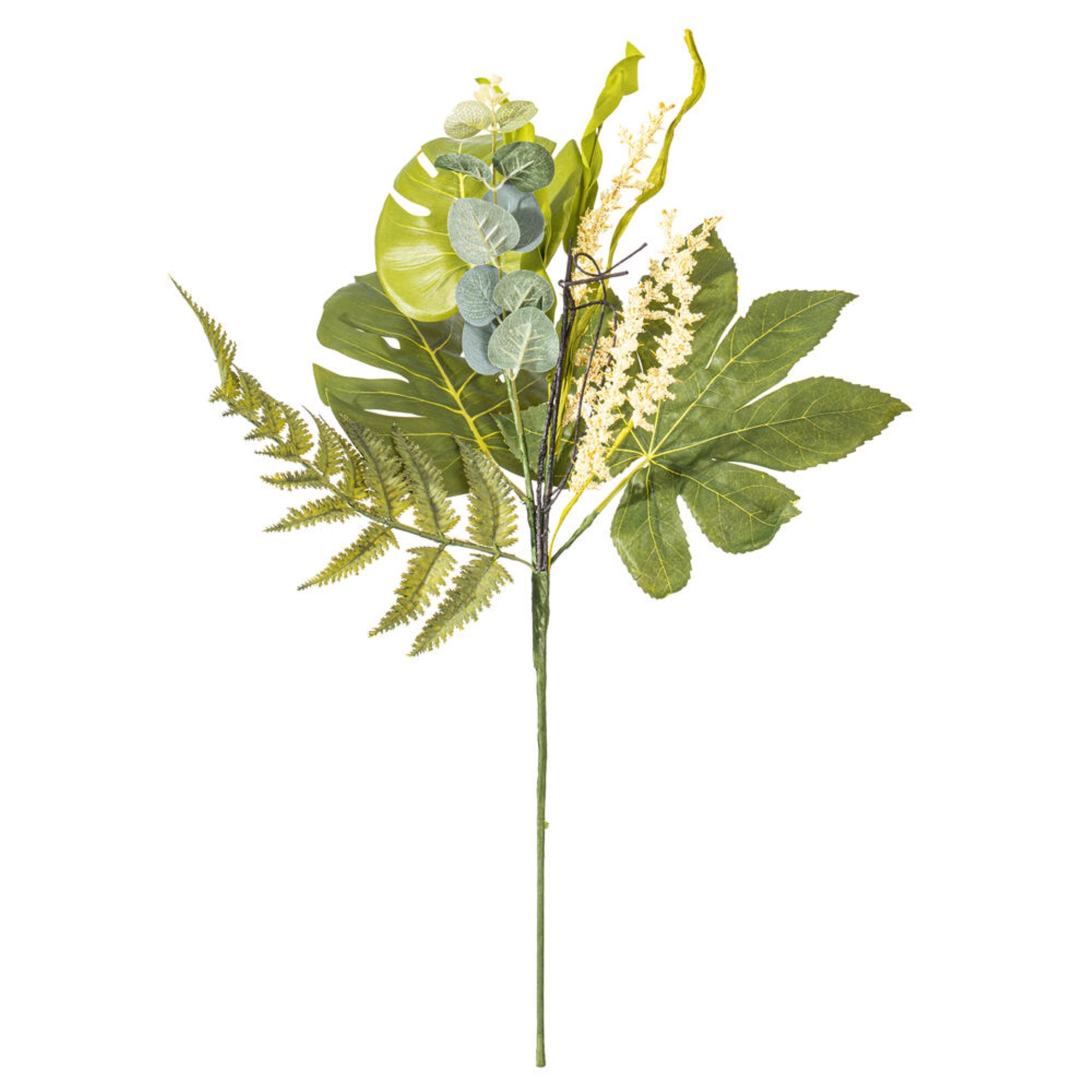 Vickerman 26” Artificial Green Mixed Jungle Foliage Spray. Combination of leaves.