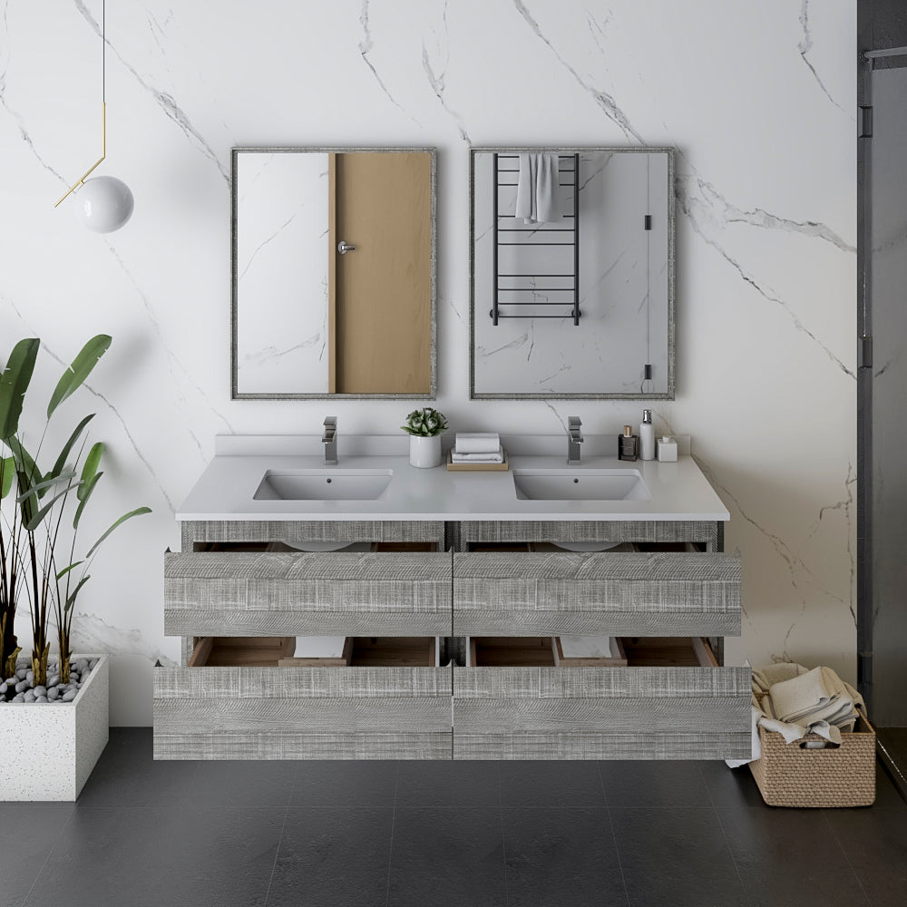 Fresca Formosa 60 Wall Hung Double Sink Modern Bathroom Vanity W/ Mirrors In Ash