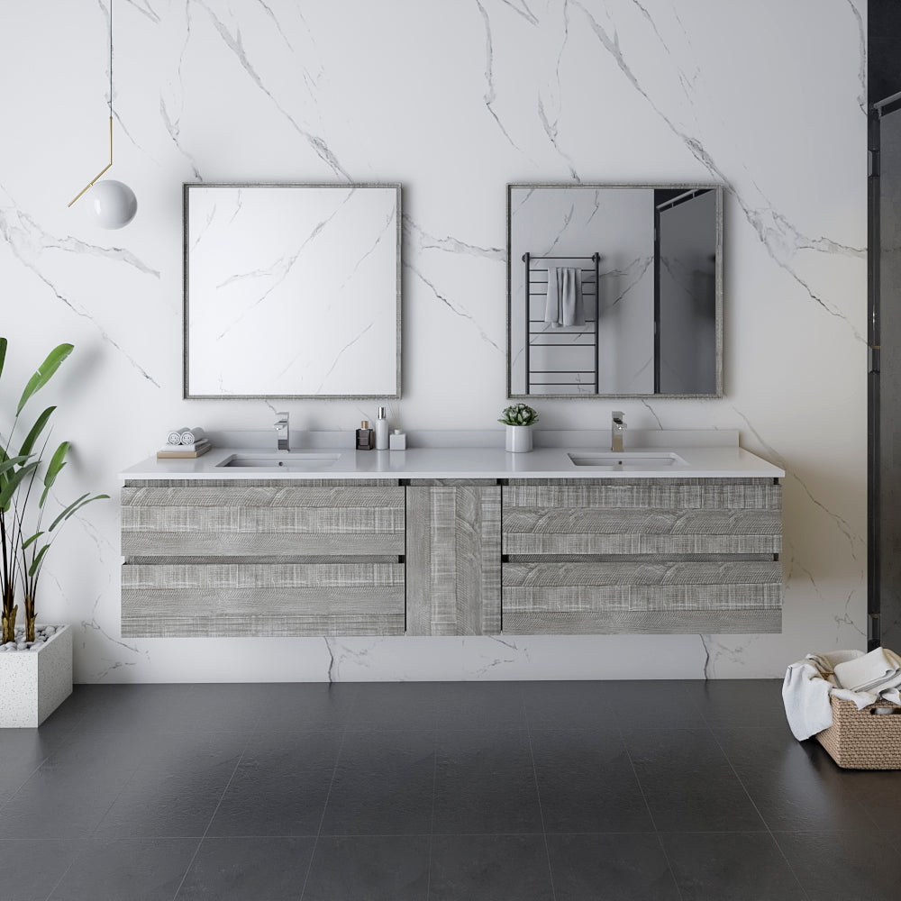 Fresca Formosa 84 Wall Hung Double Sink Modern Bathroom Vanity W/ Mirrors In Ash