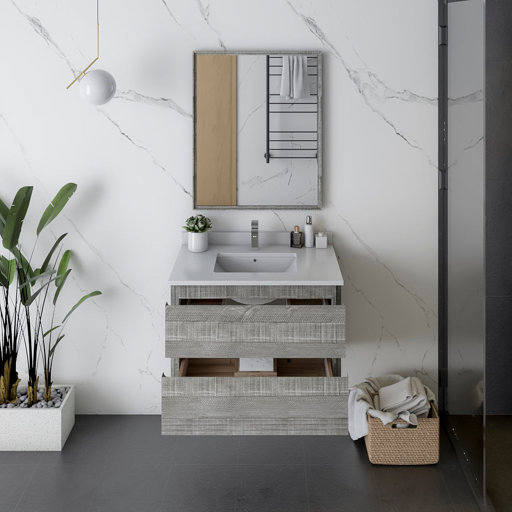 Fresca Formosa 30 Wall Hung Modern Bathroom Vanity W/ Mirror In Ash
