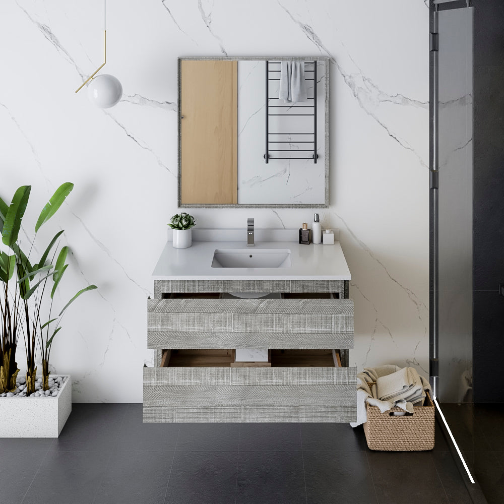 Fresca Formosa 36 Wall Hung Modern Bathroom Vanity W/ Mirror In Ash