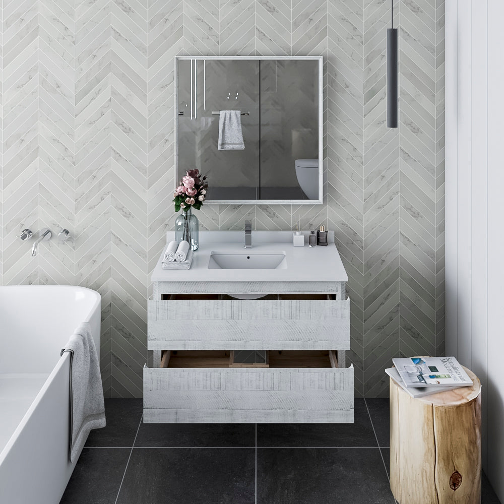 Fresca Formosa 36 Wall Hung Modern Bathroom Vanity W/ Mirror In Rustic White
