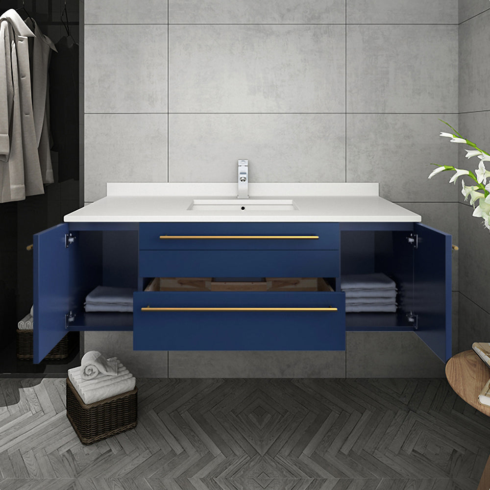 Fresca Lucera 48 Royal Blue Wall Hung Undermount Sink Modern Bathroom Vanity W/ Medicine Cabinet