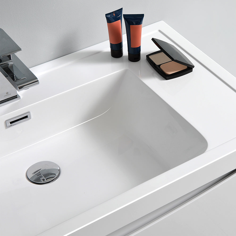 Fresca Tuscany 32 Glossy White Wall Hung Modern Bathroom Vanity W/ Medicine Cabinet