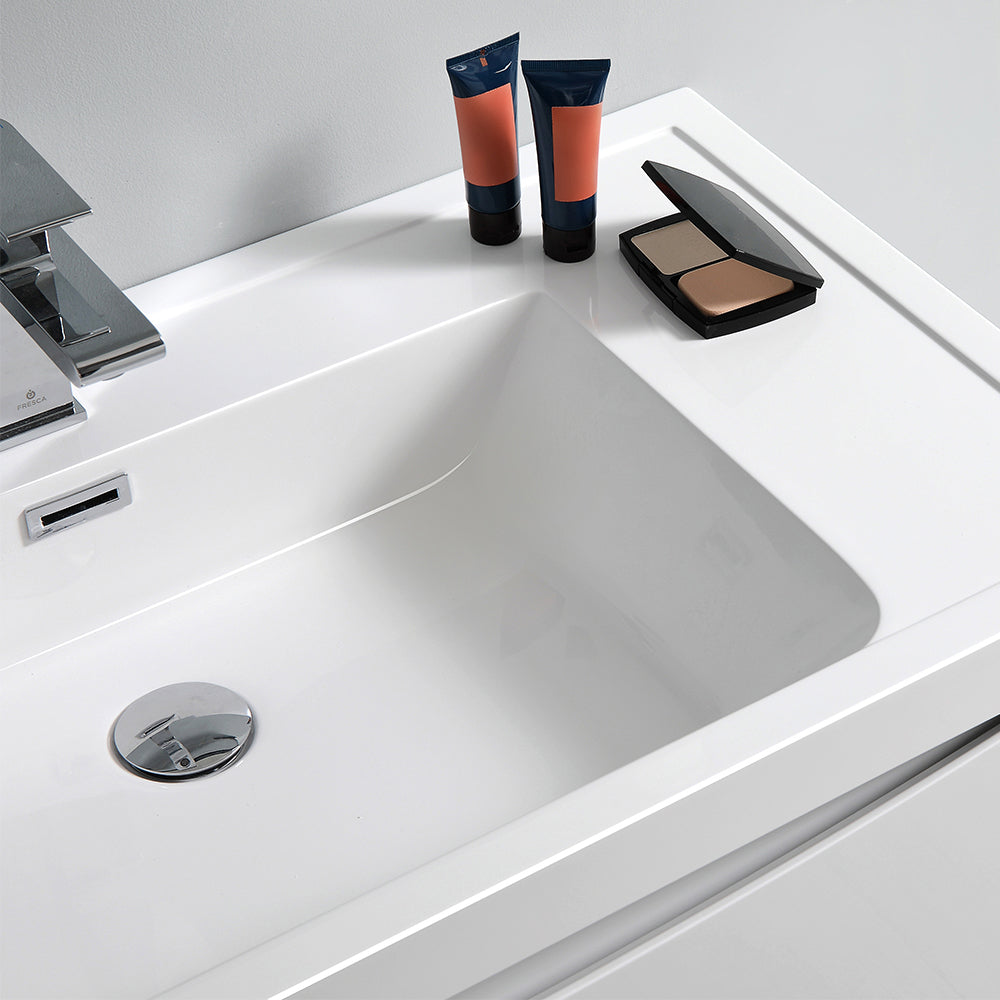 Fresca Tuscany 36 Glossy White Wall Hung Modern Bathroom Vanity W/ Medicine Cabinet