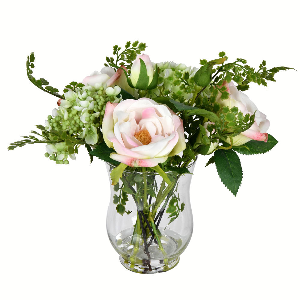 Vickerman 11” Pink Rose In Glass Pot - FX190411