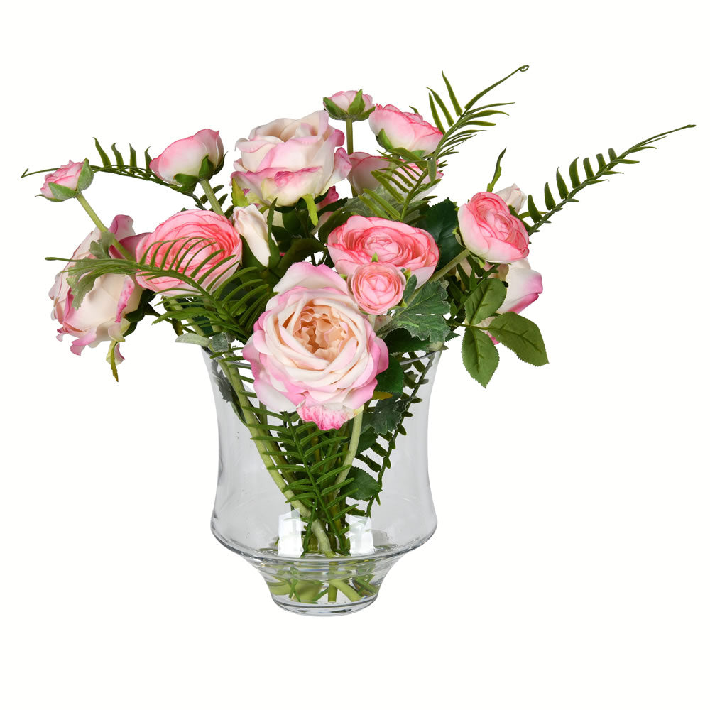 Vickerman 16” Dark Pink Rose In Glass Pot - FX190716