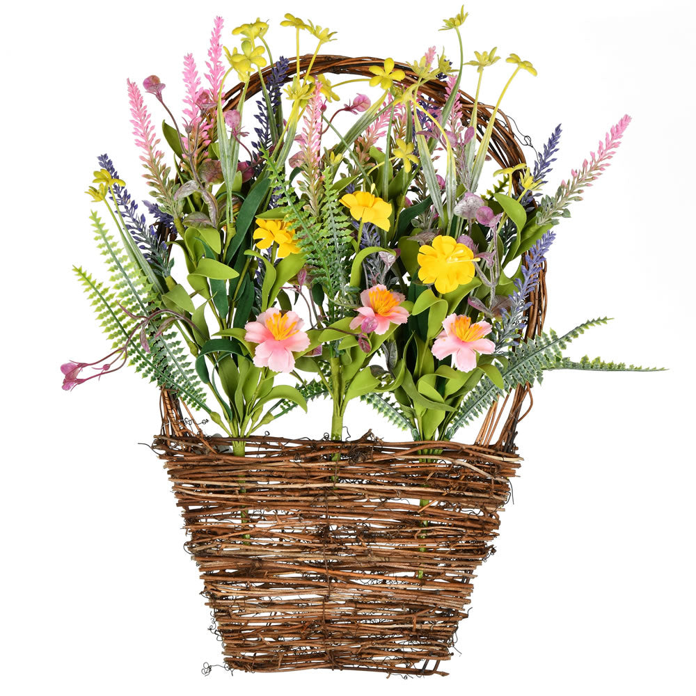 Vickerman 16”x10” Pink/Yellow Wild Flowers Basket - FY194516