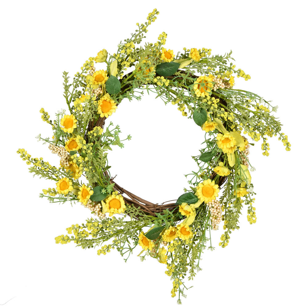 Vickerman 24” Yellow Sunflower Wreath - FY195024