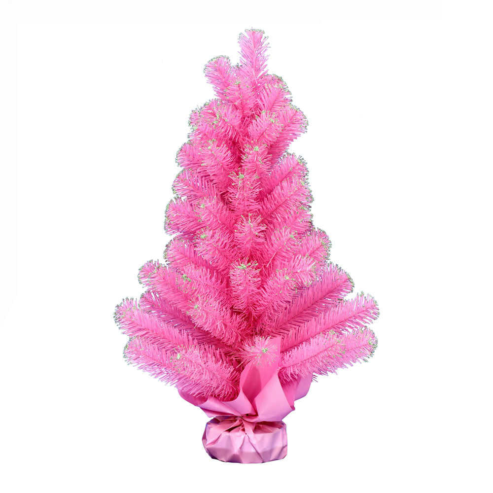 Vickerman 2' x 16” Pink Tinsel Tree 75Tips - G190524