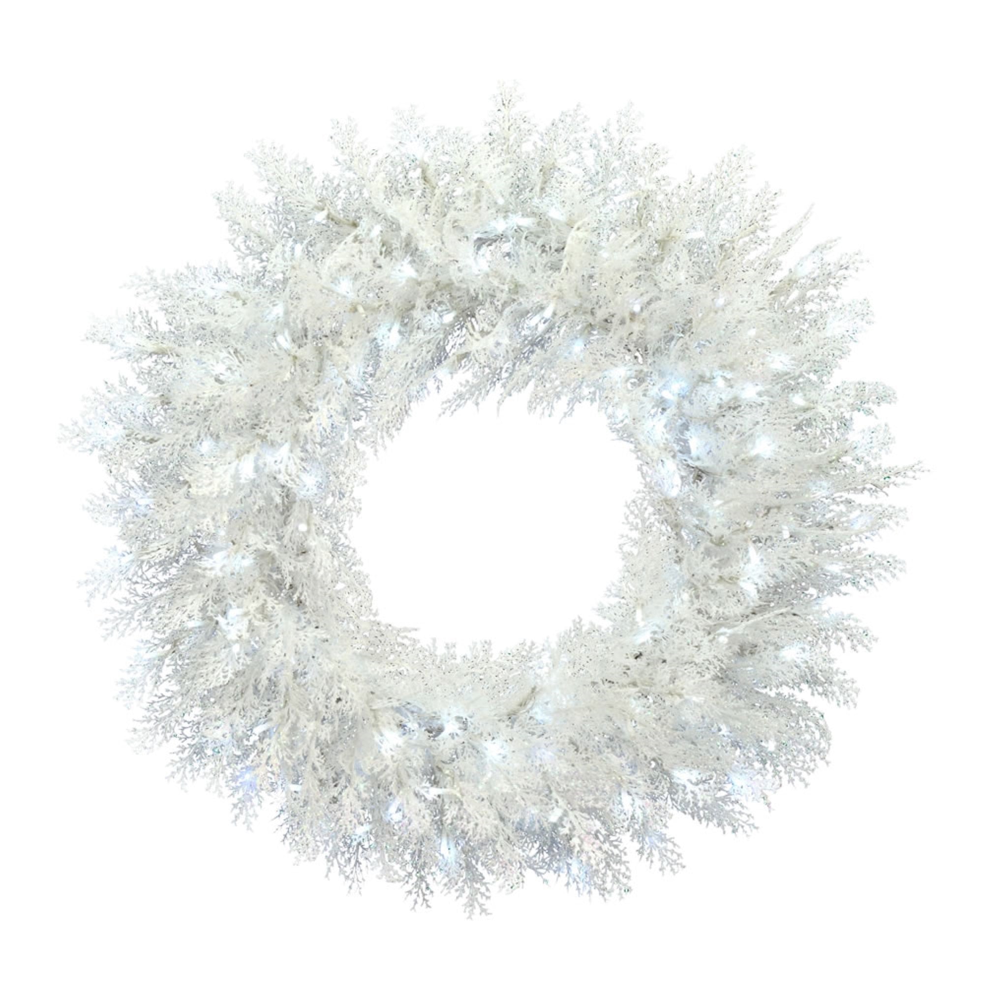 30” Flocked Cedar Wreath 3mm 150PureWht