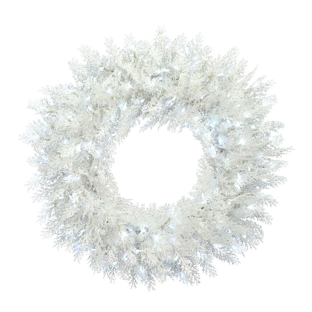 Vickerman 48” Flkd Cedar Wreath 3mm Twinkle 600PW - G197248LEDTW