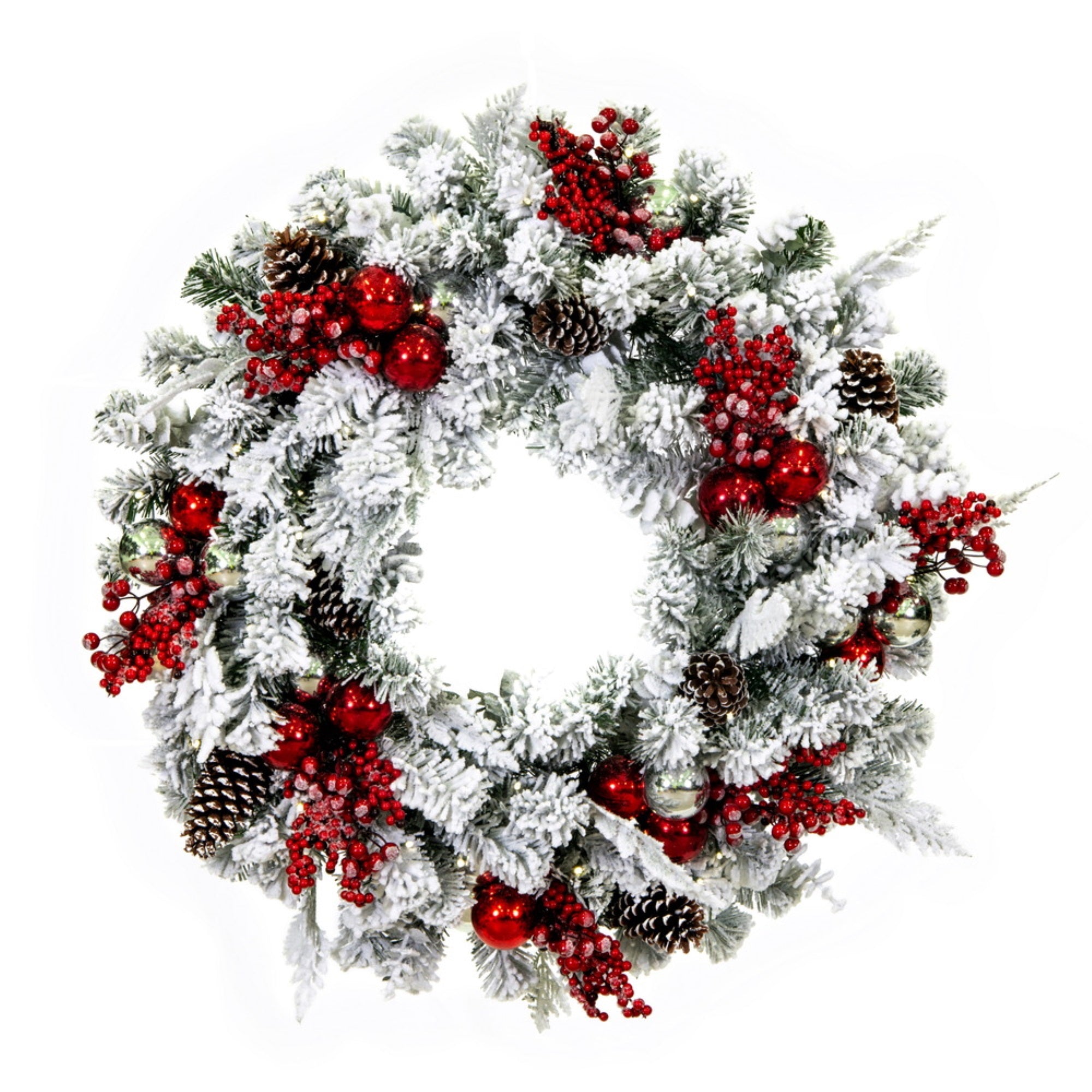 30” Flkd Wreath Red/Silver Decor BO 50PW