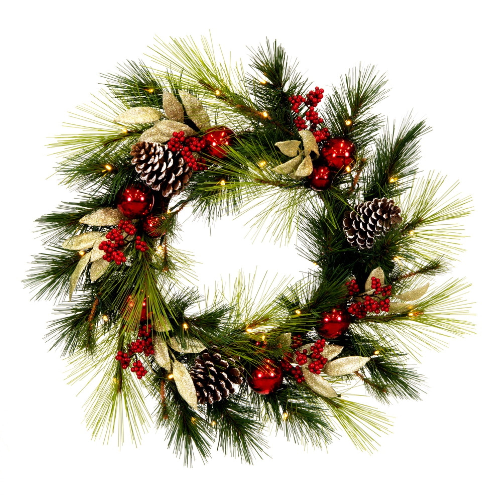 24” Wreath Red/Gold Decor BO 35WW