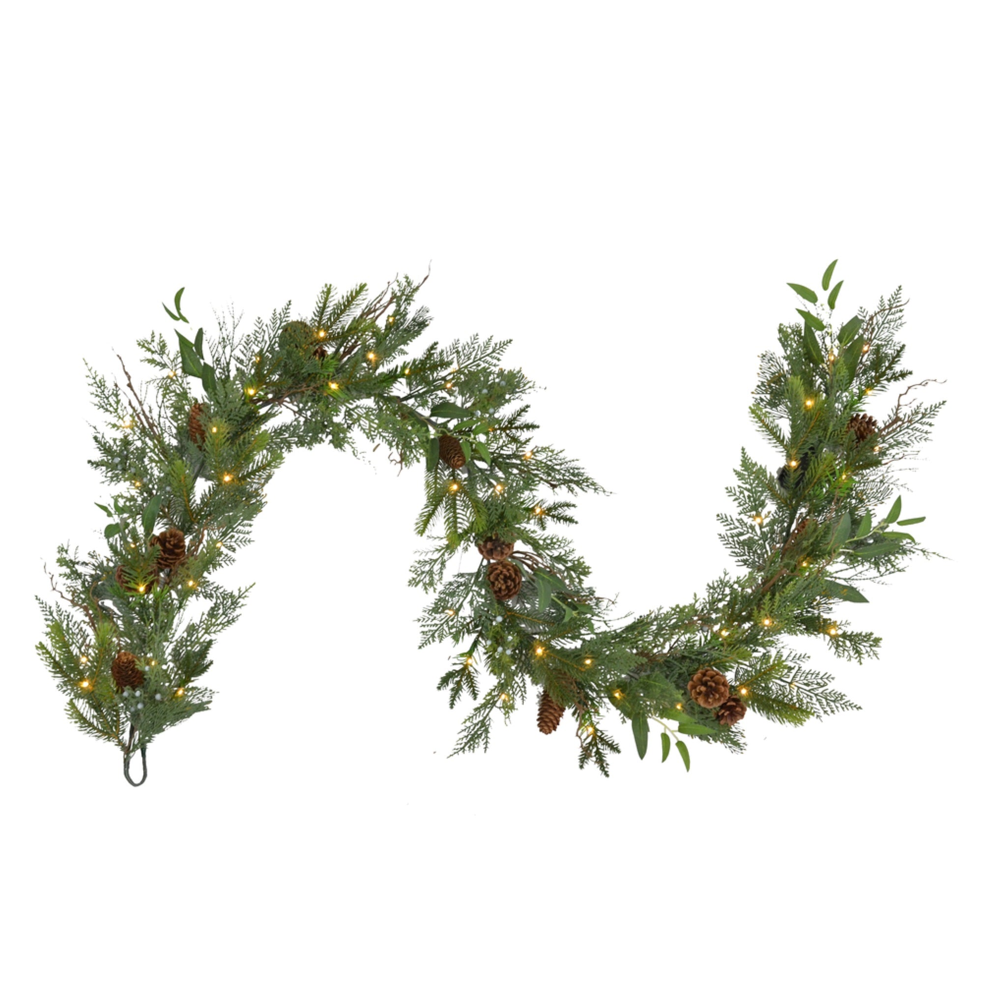 Vickerman 6' x 16” Cedar Pine Cone Twig Artificial Christmas , Battery Operated Warm White Lights