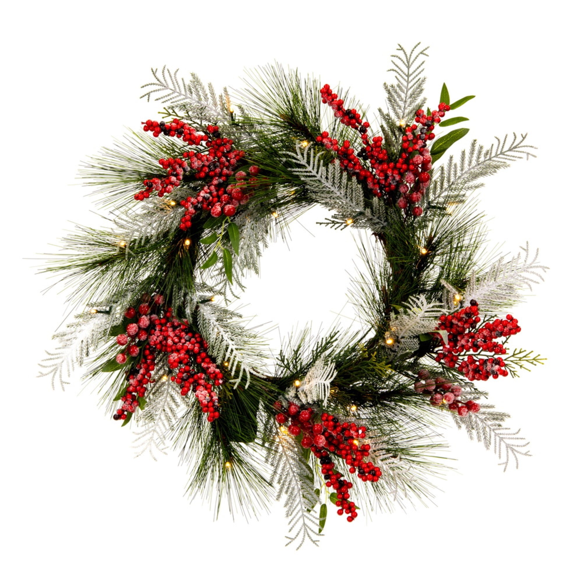 24” Frstd Wreath Red/Green Decor 35WW BO