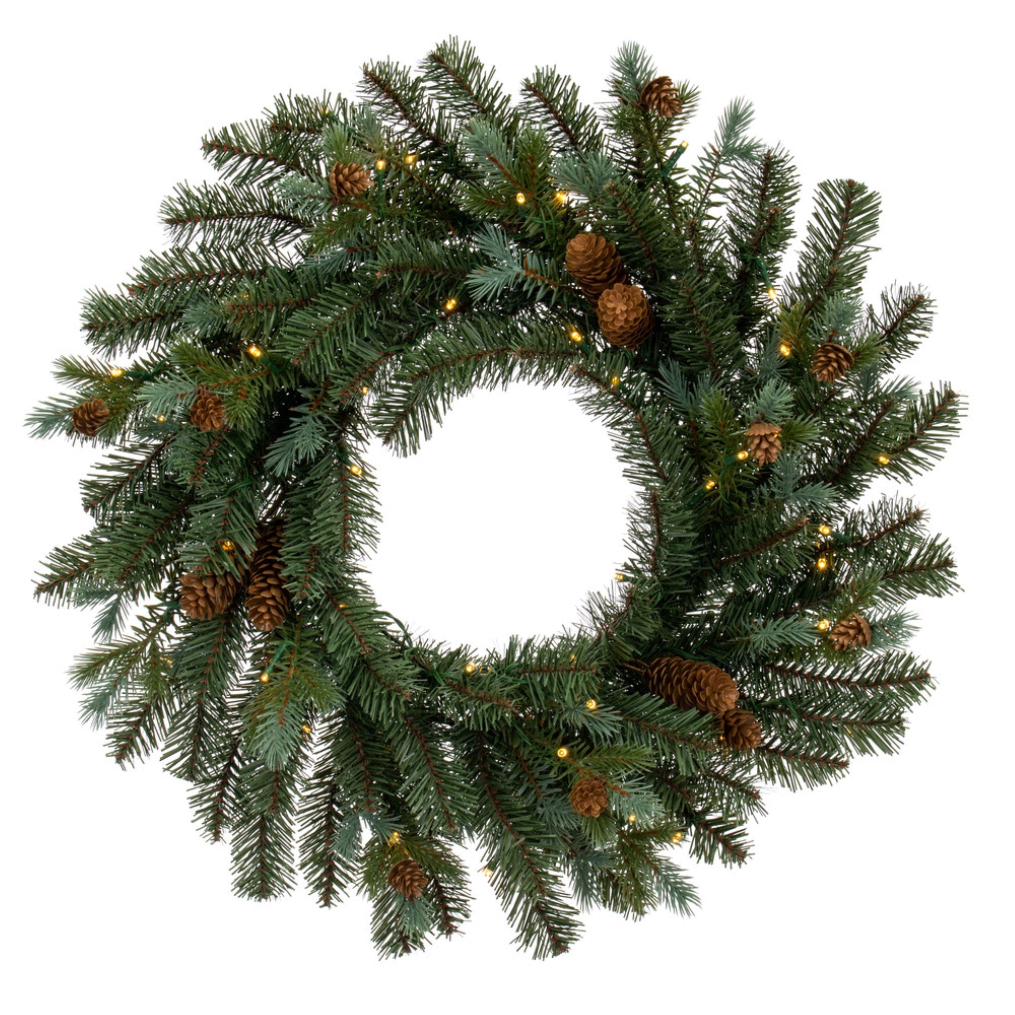 Vickerman 24” Blue Spruce Pine Cone Artificial Pre-Lit Wreath Battery Operated LED Warm White Lights