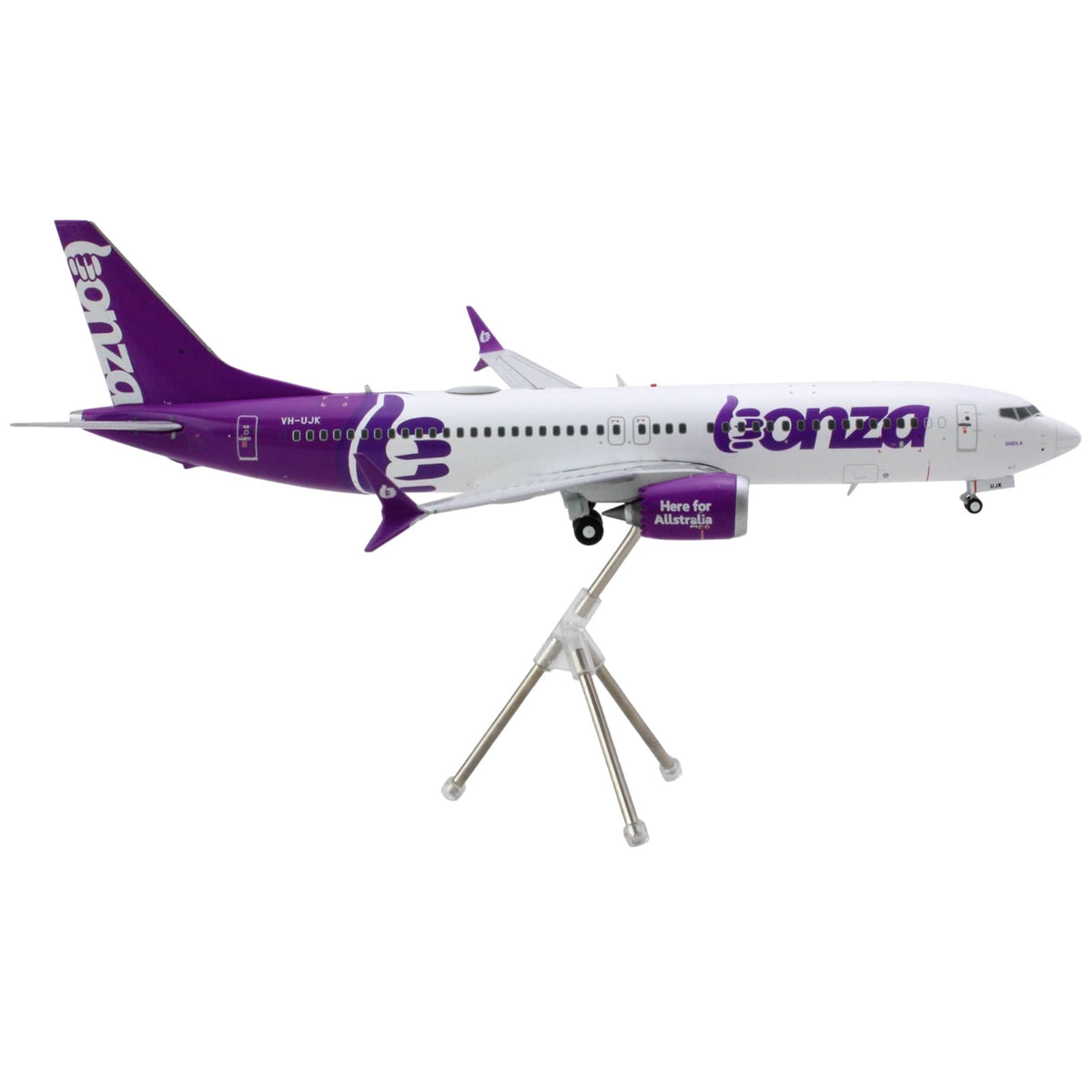 Boeing 737 Max 8 Commercial Aircraft 'Bonza Aviation' (Vh-Ujk) White With Purple Tail 'Gemini 200' Series 1/200 Diecast Model Airplane By Geminijets