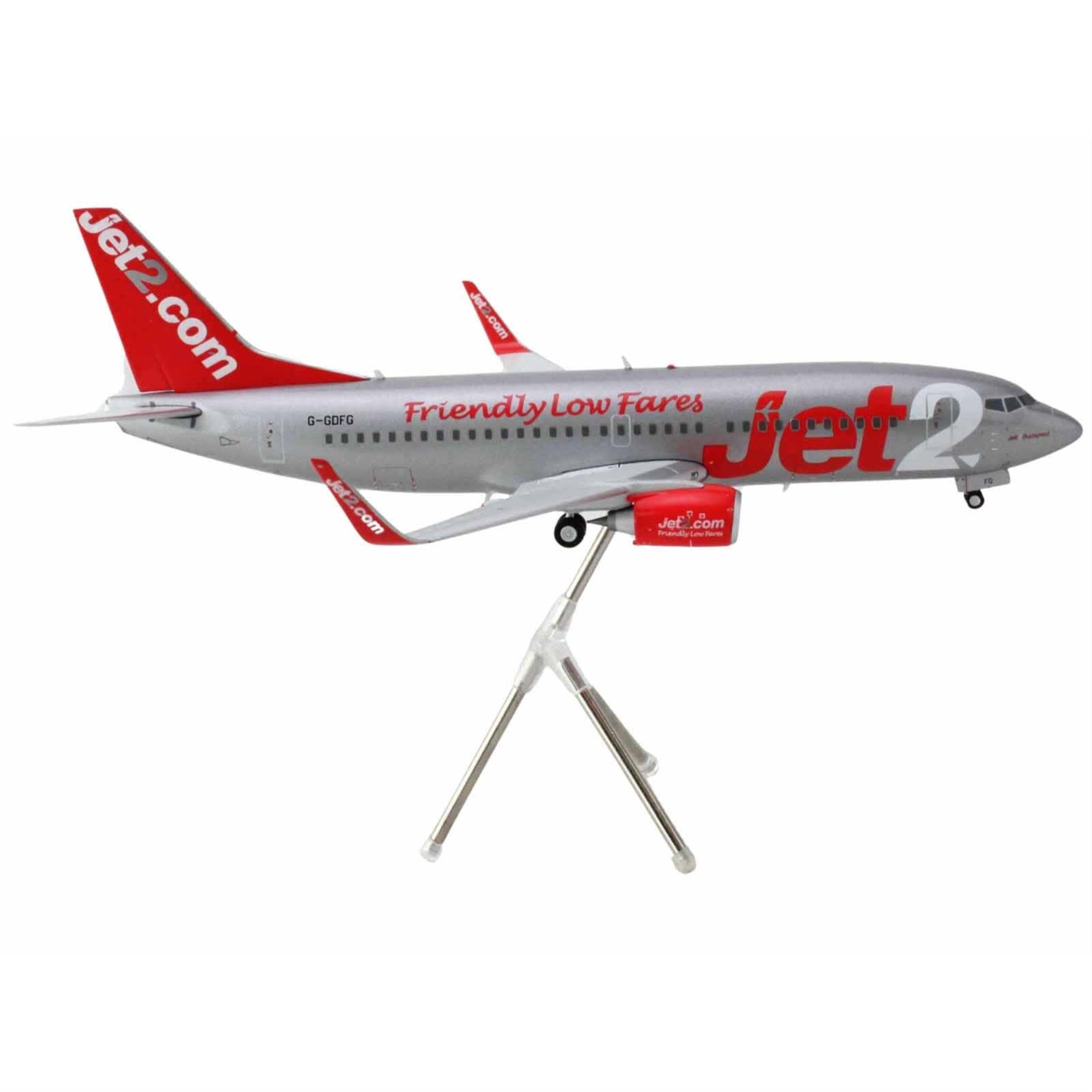Boeing 737-300 Commercial Aircraft 'Jet2' (G-Gdfg) Gray Metallic With Red Tail 'Gemini 200' Series 1/200 Diecast Model Airplane By Geminijets