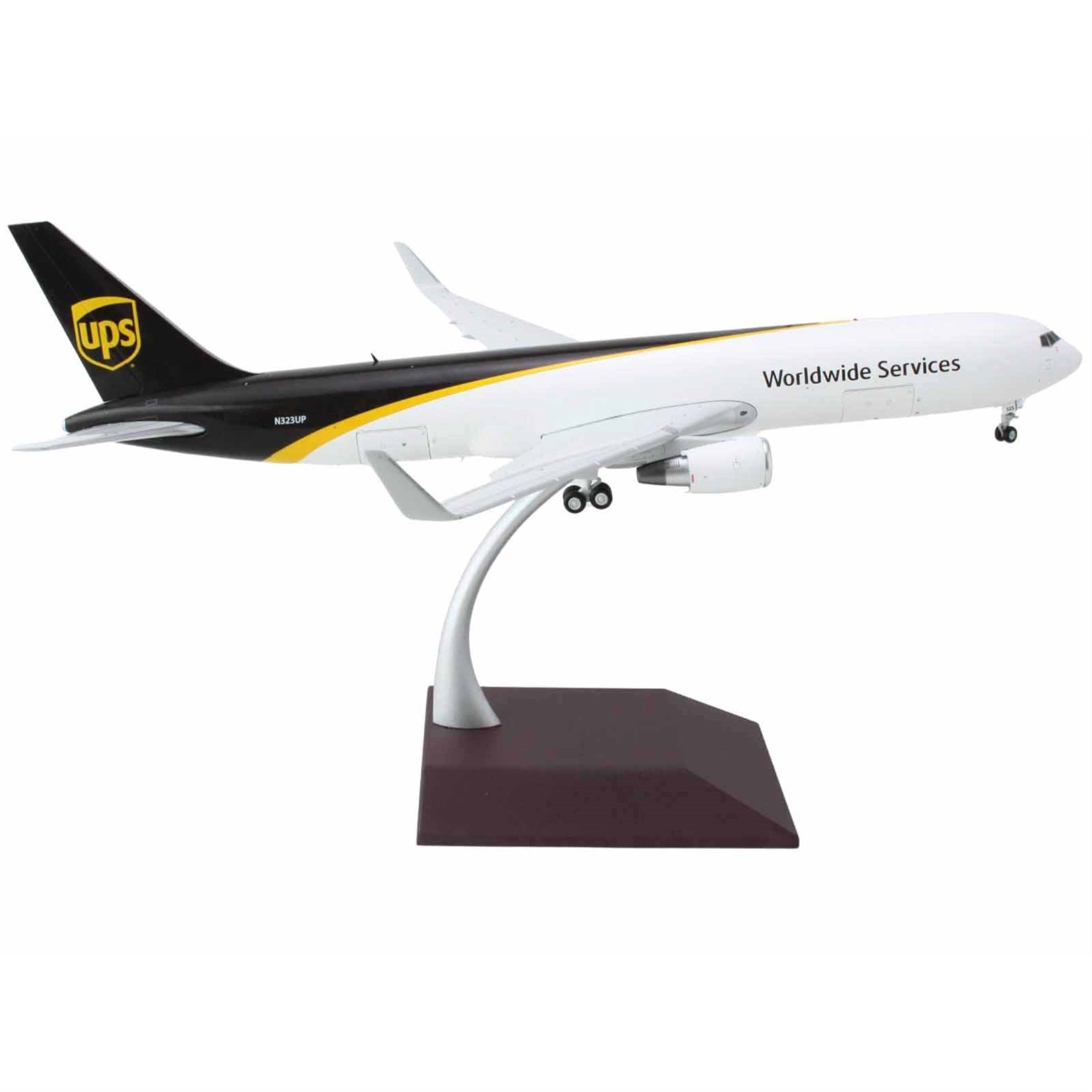 Boeing 767-300F Commercial Aircraft 'Ups Worldwide Services' (N323Up) White With Brown Tail 'Gemini 200 - Interactive Series' 1/200 Diecast Model Airplane By Geminijets