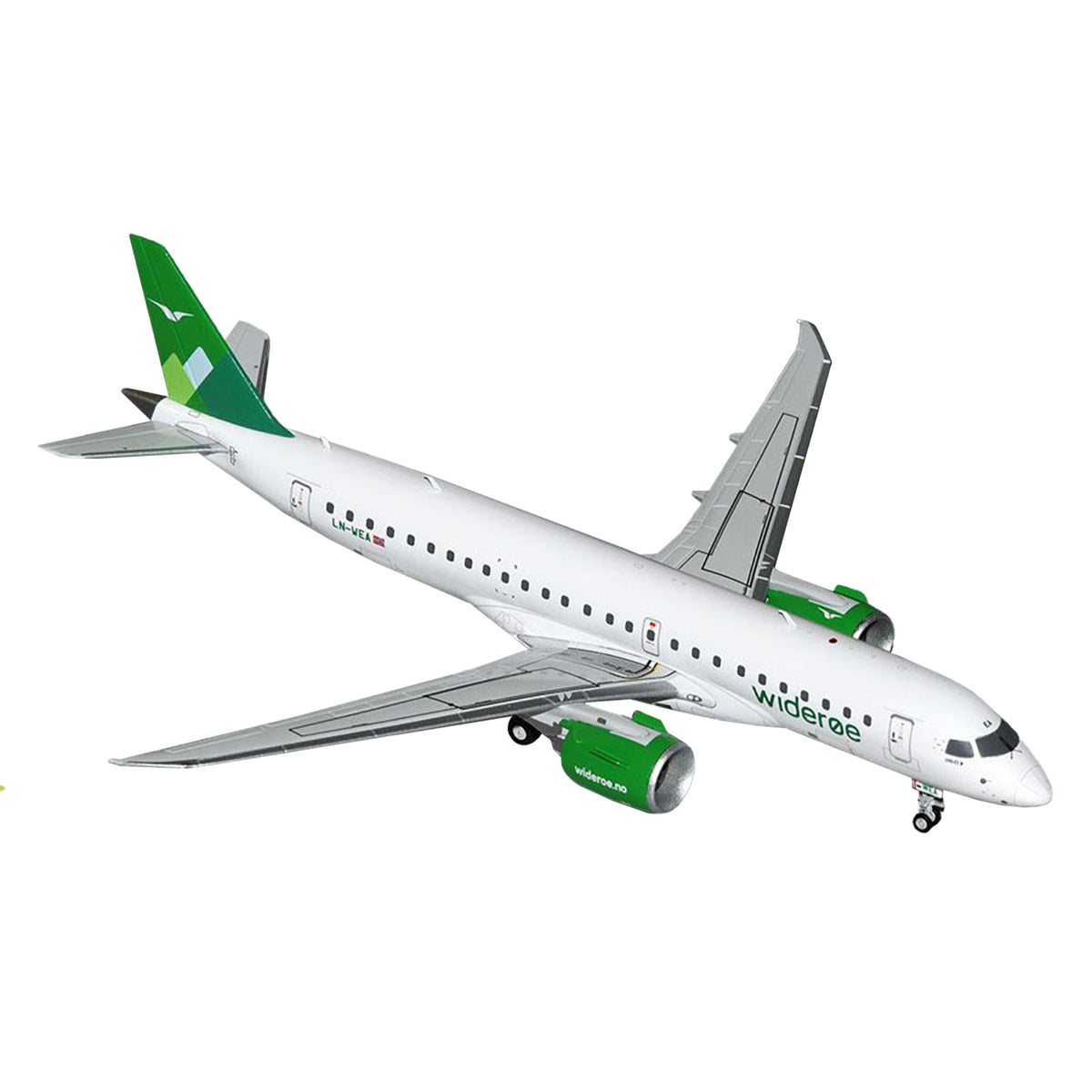 Embraer E190-E2 Commercial Aircraft 'Wideroe' (Ln-Wea) White With Green Tail 'Gemini 200' Series 1/200 Diecast Model Airplane By Geminijets