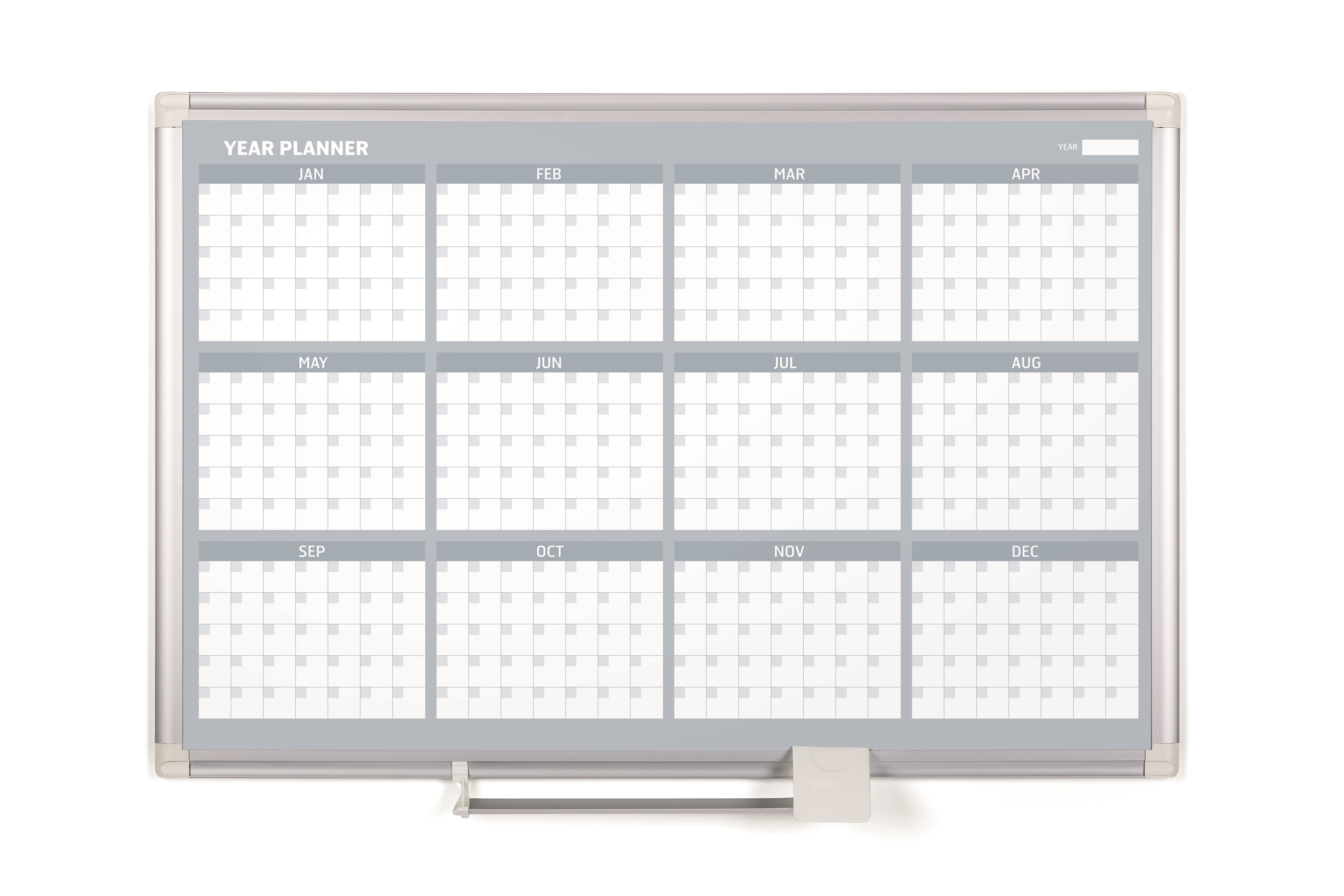 Magnetic Steel Dry-Erase Twelve Month Planner, 36 X 48, Aluminum Frame
