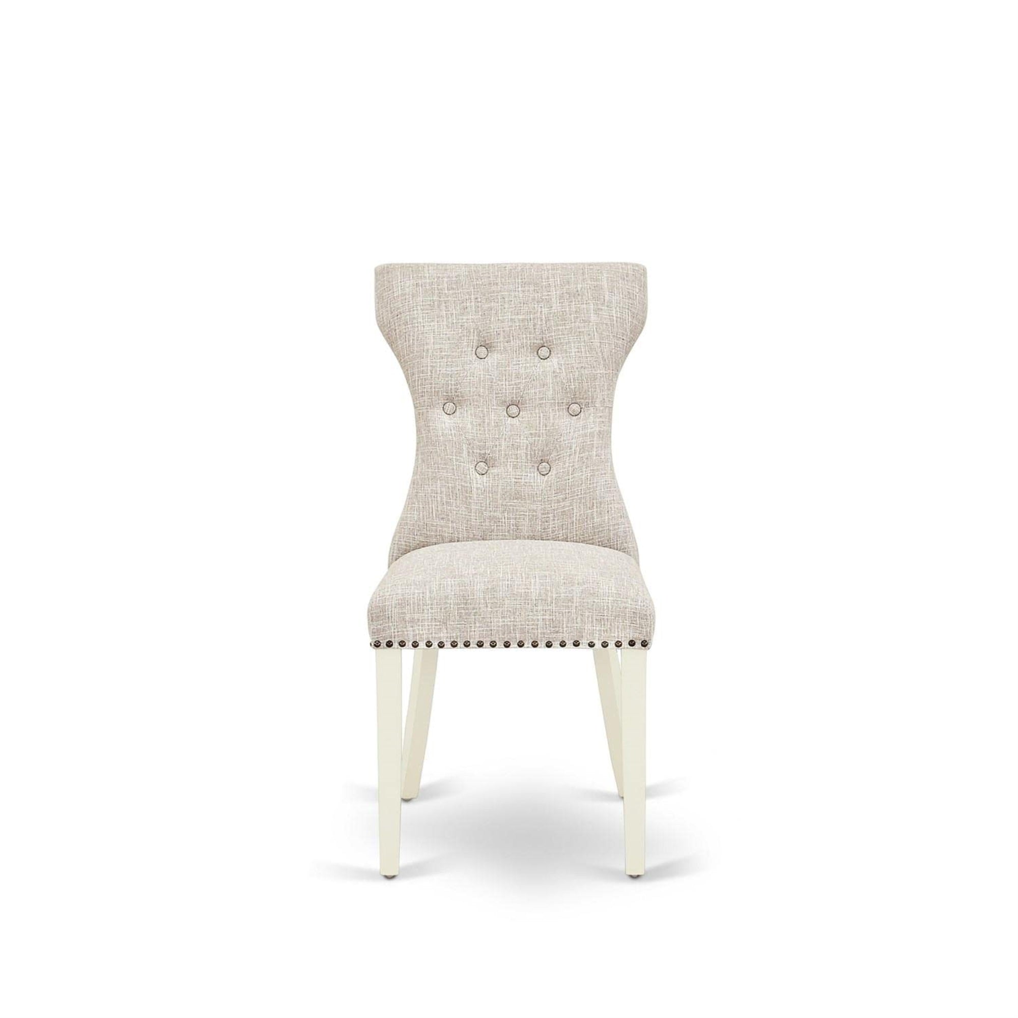 East West Furniture Gap2T35 Gallatin Modern Parson Chairs - Button Tufted Nailhead Trim Doeskin Linen Fabric Padded Dining Chairs, Set Of 2, Linen White