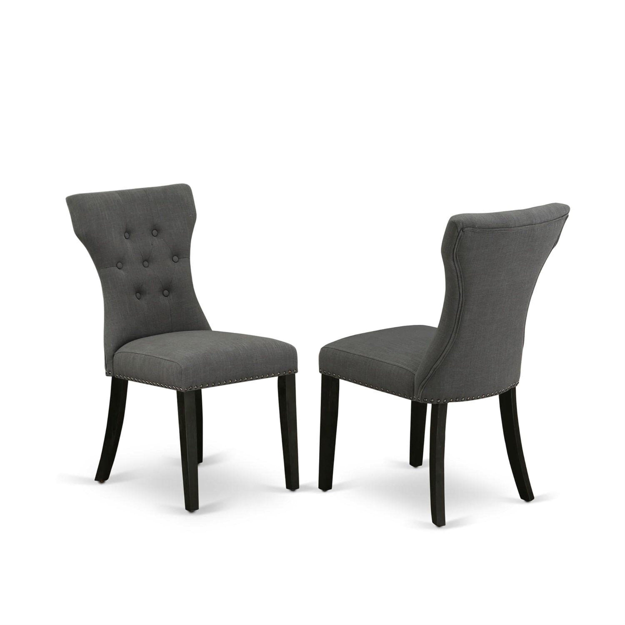 Casafoyer Gap6T50 Gallatin Parson Chairs - Button Tufted Nailhead Trim Dark Gotham Linen Fabric Upholstered Dining Chairs, Set Of 2, Wirebrushed Black