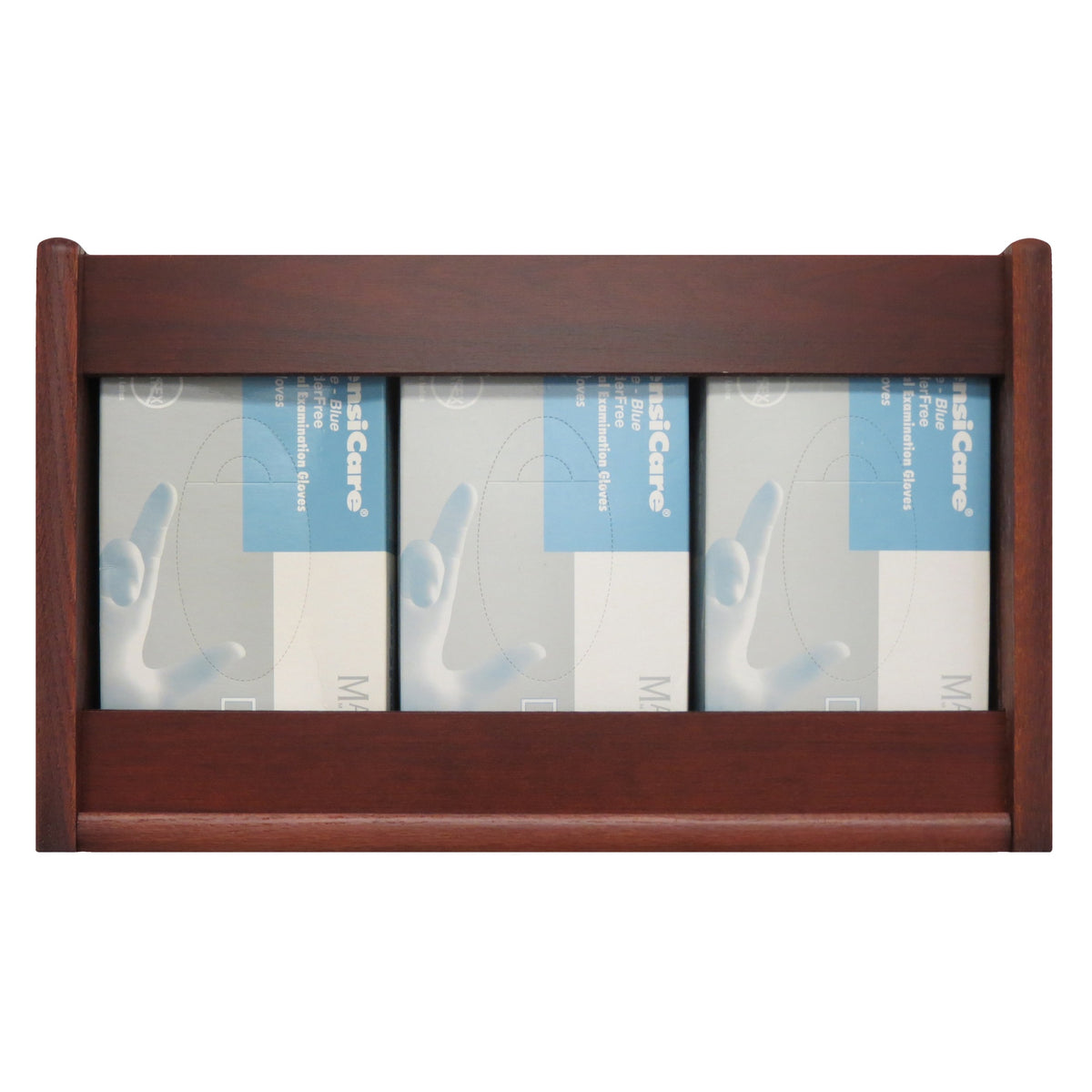 Wooden Mallet 3 Pocket Glove/Tissue Box Holder, Rectangle, Mahogany