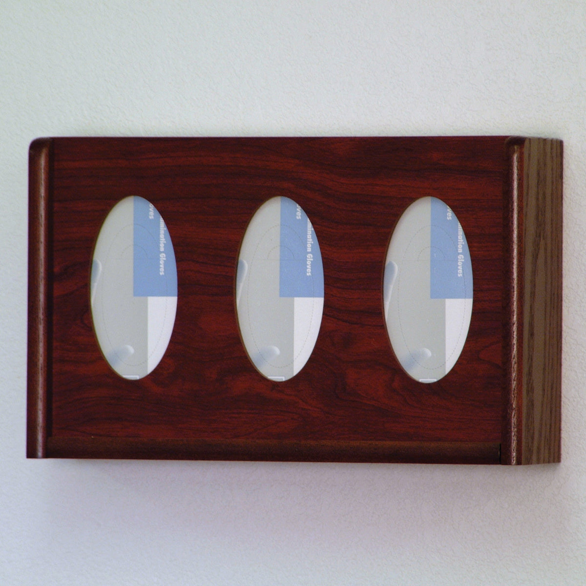 Wooden Mallet 3 Pocket Glove/Tissue Box Holder, Oval, Mahogany