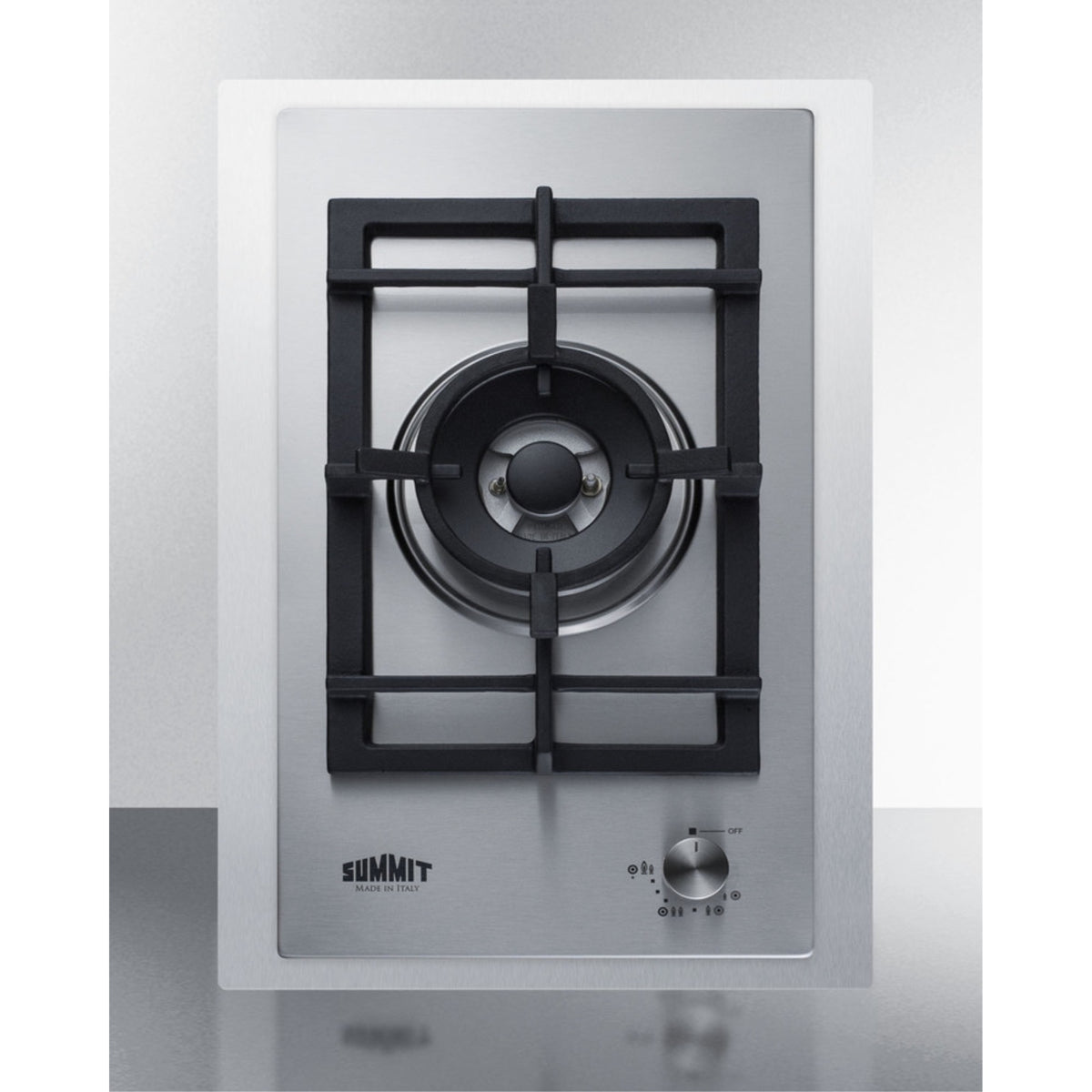 1-Burner Gas Cooktop Made In Italy W/15 Wide Trim Kit  In Stainless Steel With Sealed Dual Flame Burner, Cast Iron Grates, And
