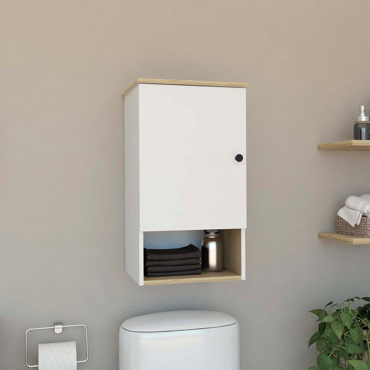 Tuhome St. Angelo Medicine Cabinet,Two Internal Shelves, One Door Cabinet, One Shelf, Light Oak - White , For Bathroom