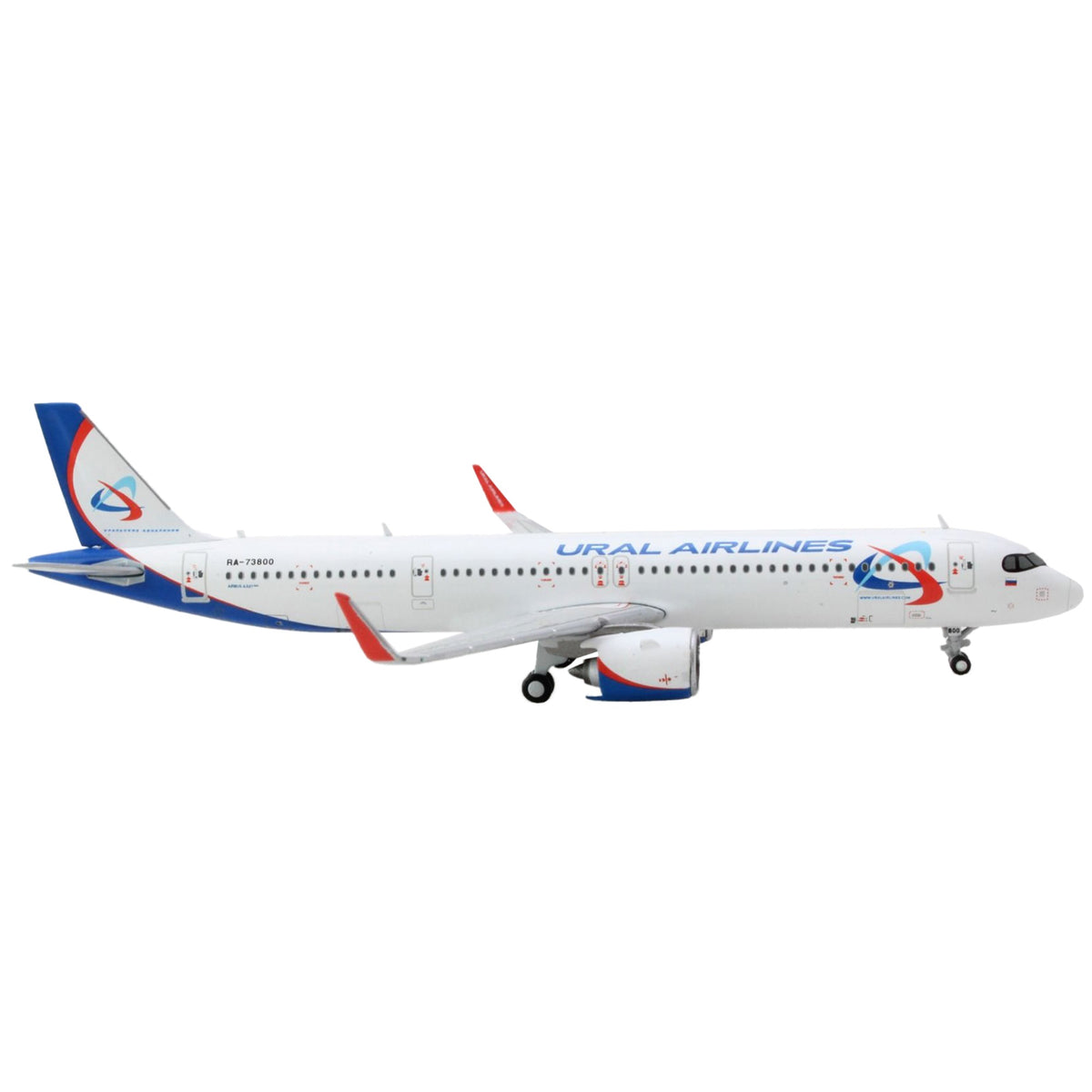 Airbus A321Neo Commercial Aircraft 'Ural Airlines' White With Blue Tail 1/400 Diecast Model Airplane By Geminijets