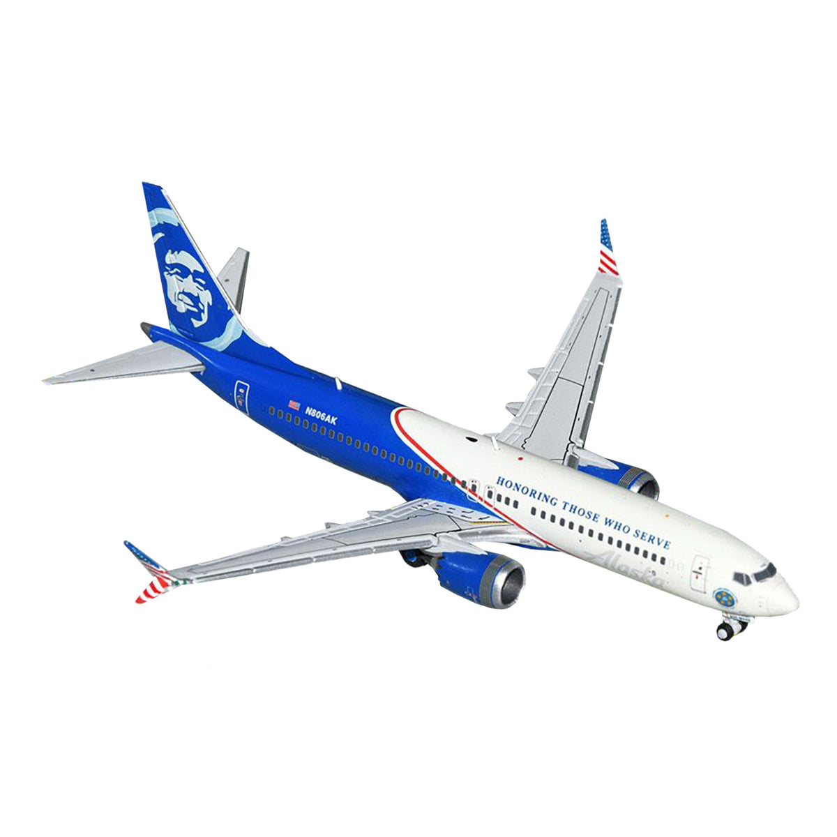 Boeing 737 Max 8 Commercial Aircraft 'Alaska Airlines - Honoring Those Who Serve' (N806Ak) White And Blue 1/400 Diecast Model Airplane By Geminijets