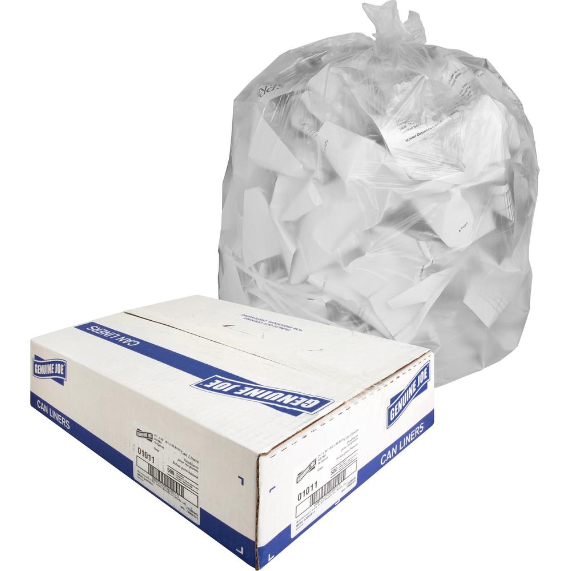 Genuine Joe Clear Trash Can Liners - Small Size - 16 gal Capacity - 24 Width x 33??Length - 0.60 mil (15 Micron) Thickness - Low Density - Clear - 500/Carton