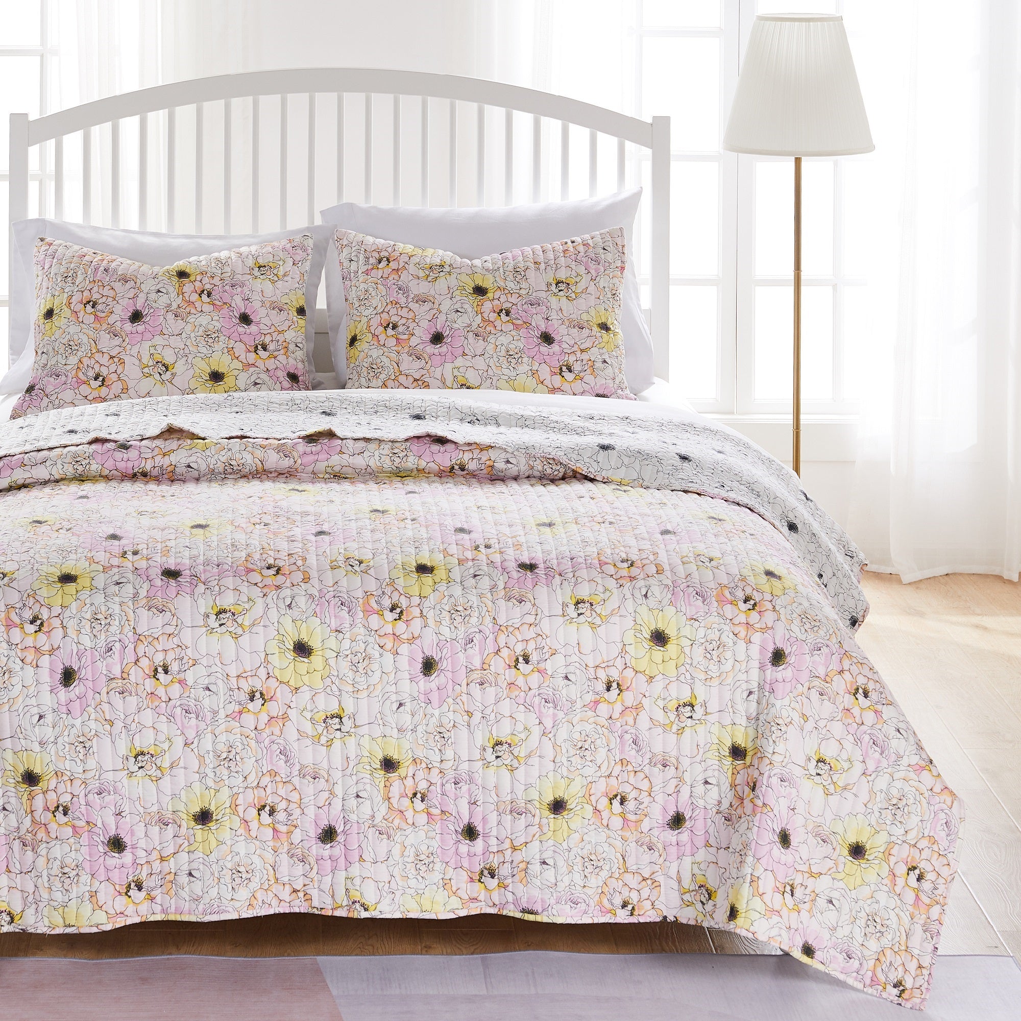 Greenland Home Fashions, Misty Bloom Quilt Set 2-Piece Twin/XL, Pink