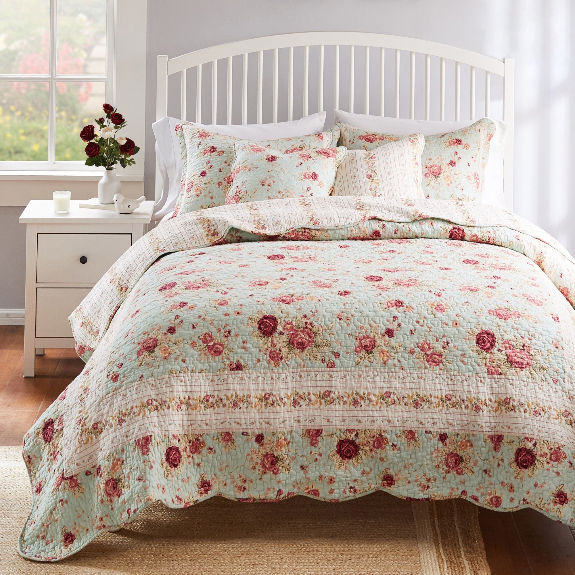 Antique Rose Blue Bonus Set 5-Piece Full/Queen