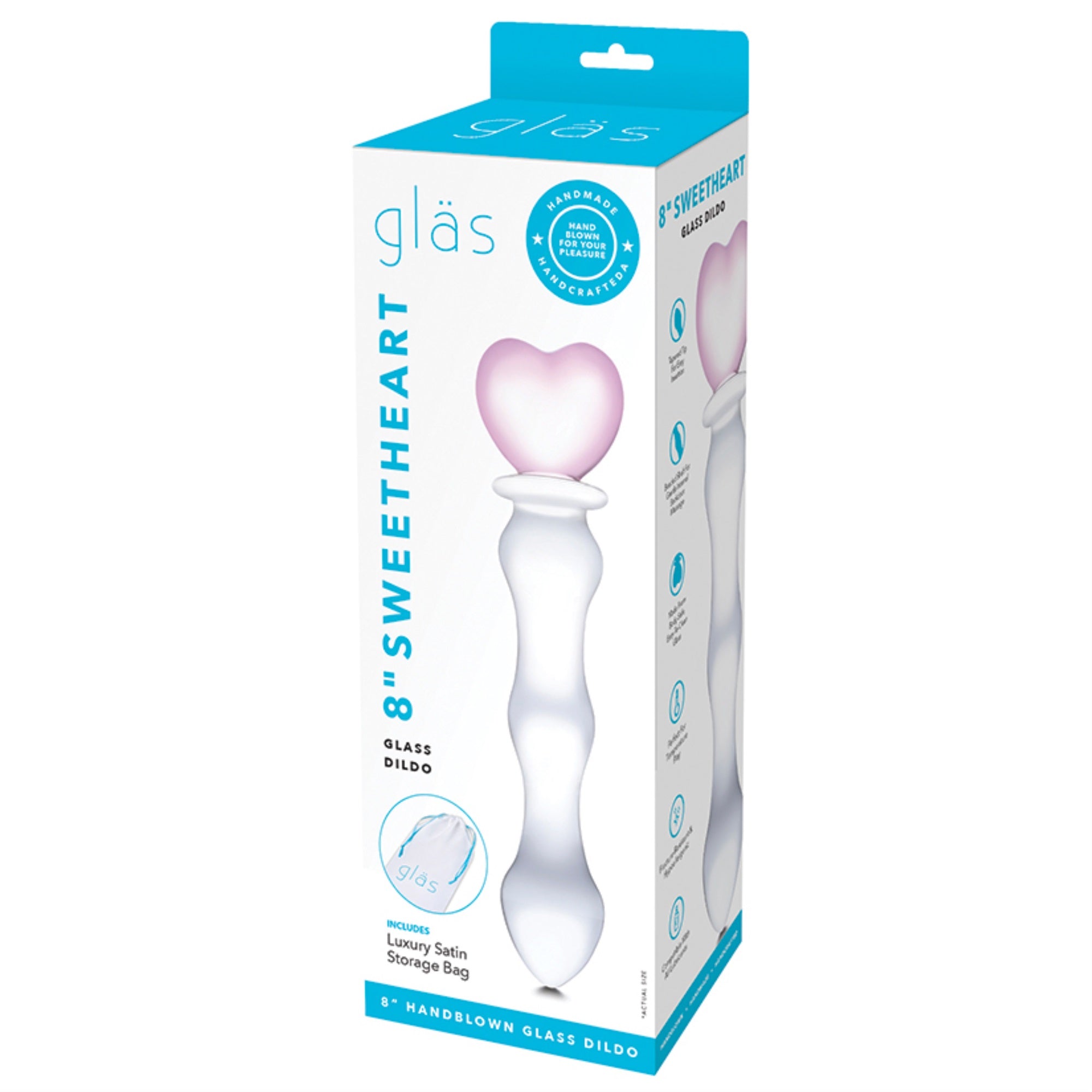 Glas 8″ Sweetheart Glass Dildo-Pink /Clear