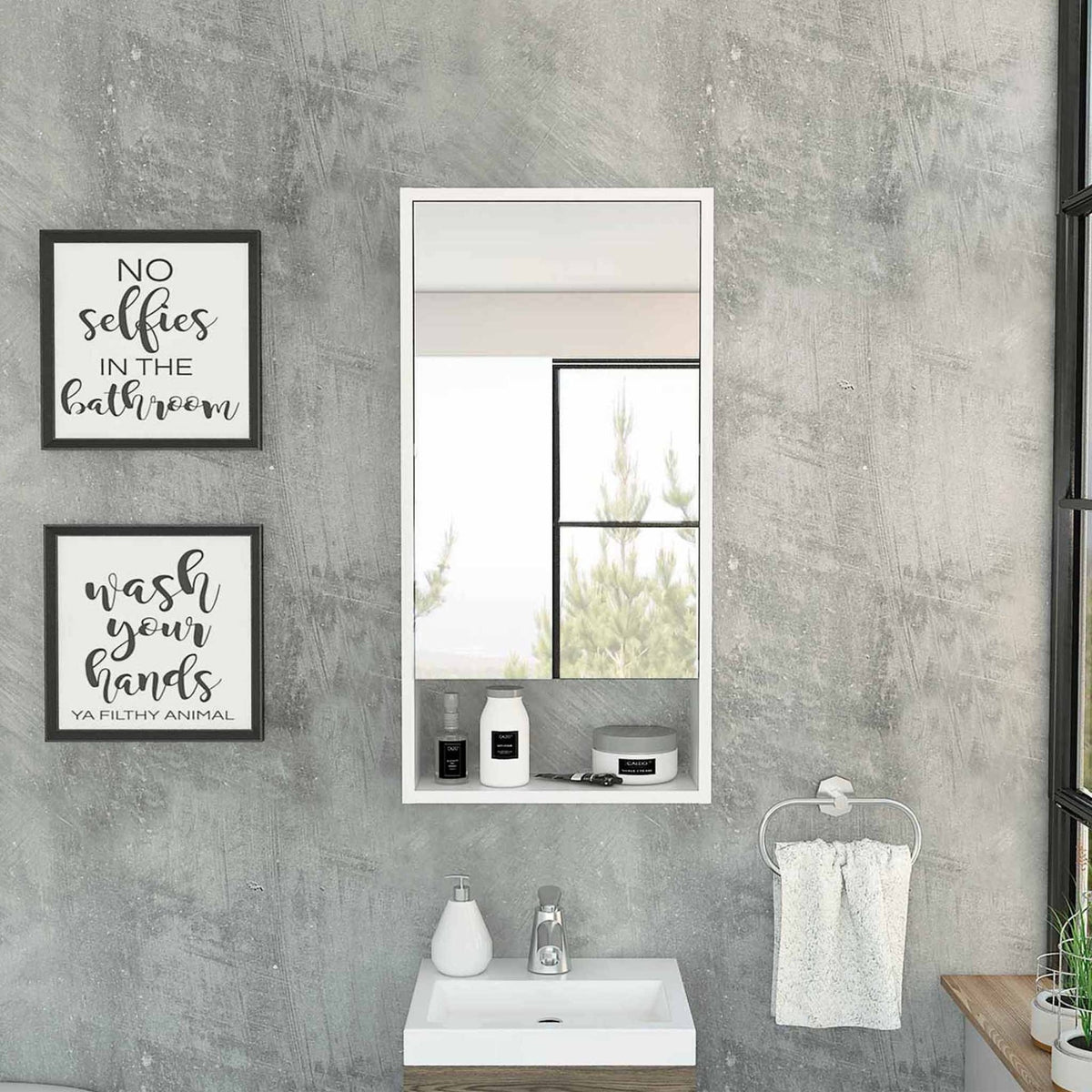 Tuhome Mariana Medicine Cabinet, One External Shelf, One-Door Mirror Cabinet, Two Internal Shelves, White, For Bathroom