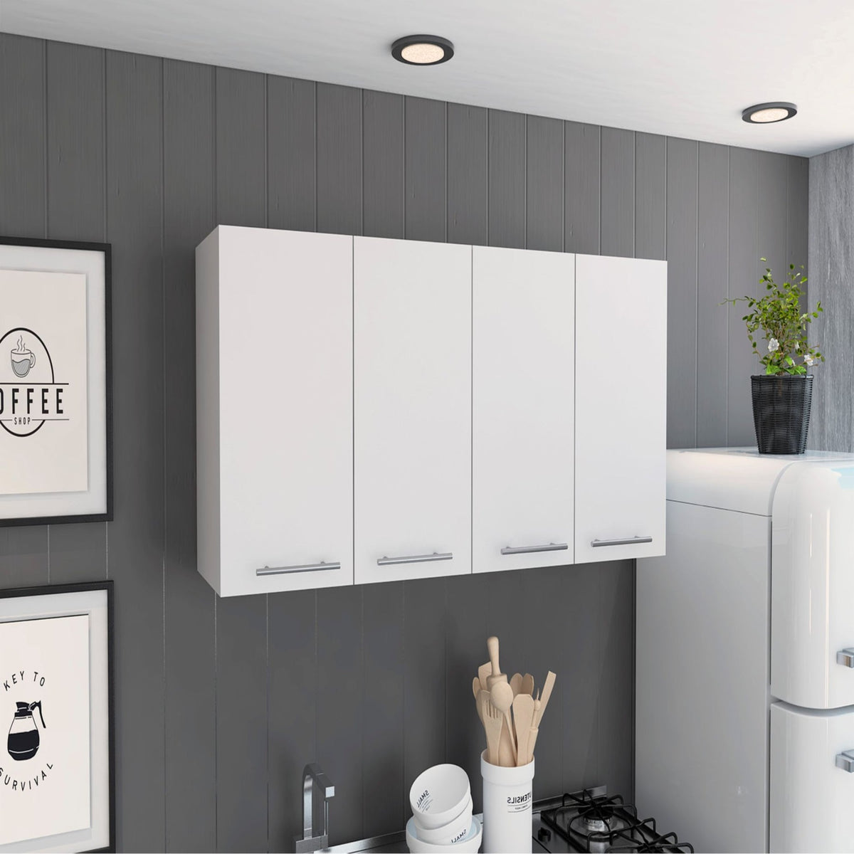 Tuhome Kitchen Cabinet 120 , Four Doors, Two Cabinets, Two Shelves, Racks, White, For Kitchen Room