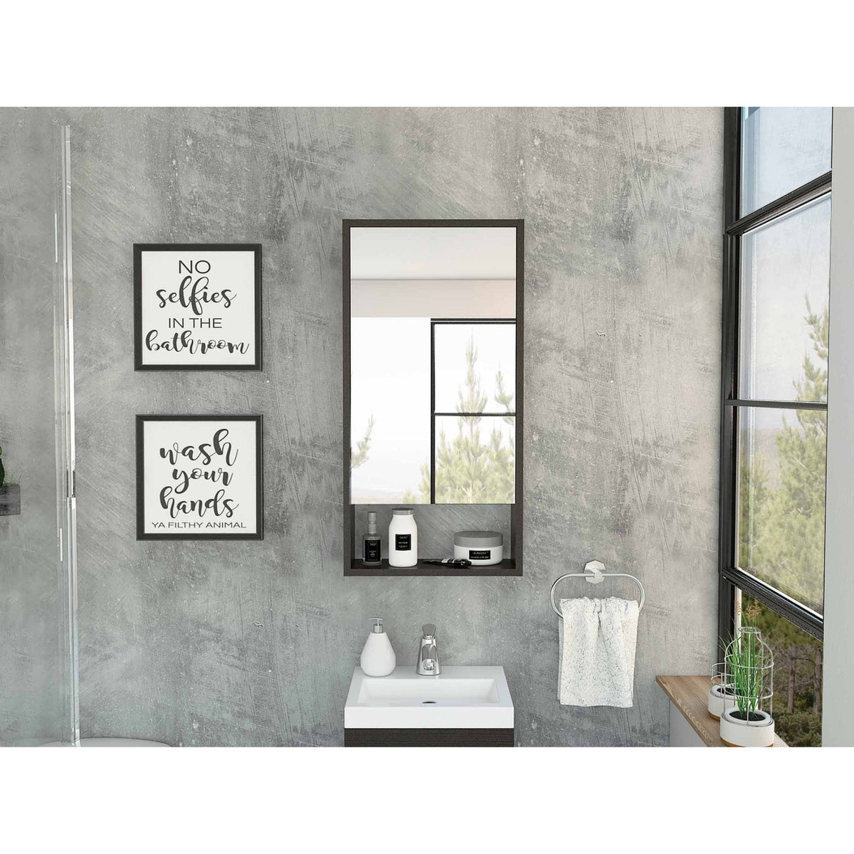 Tuhome Mariana Medicine Cabinet, One External Shelf, One-Door Mirror Cabinet, Two Internal Shelves, Black, For Bathroom