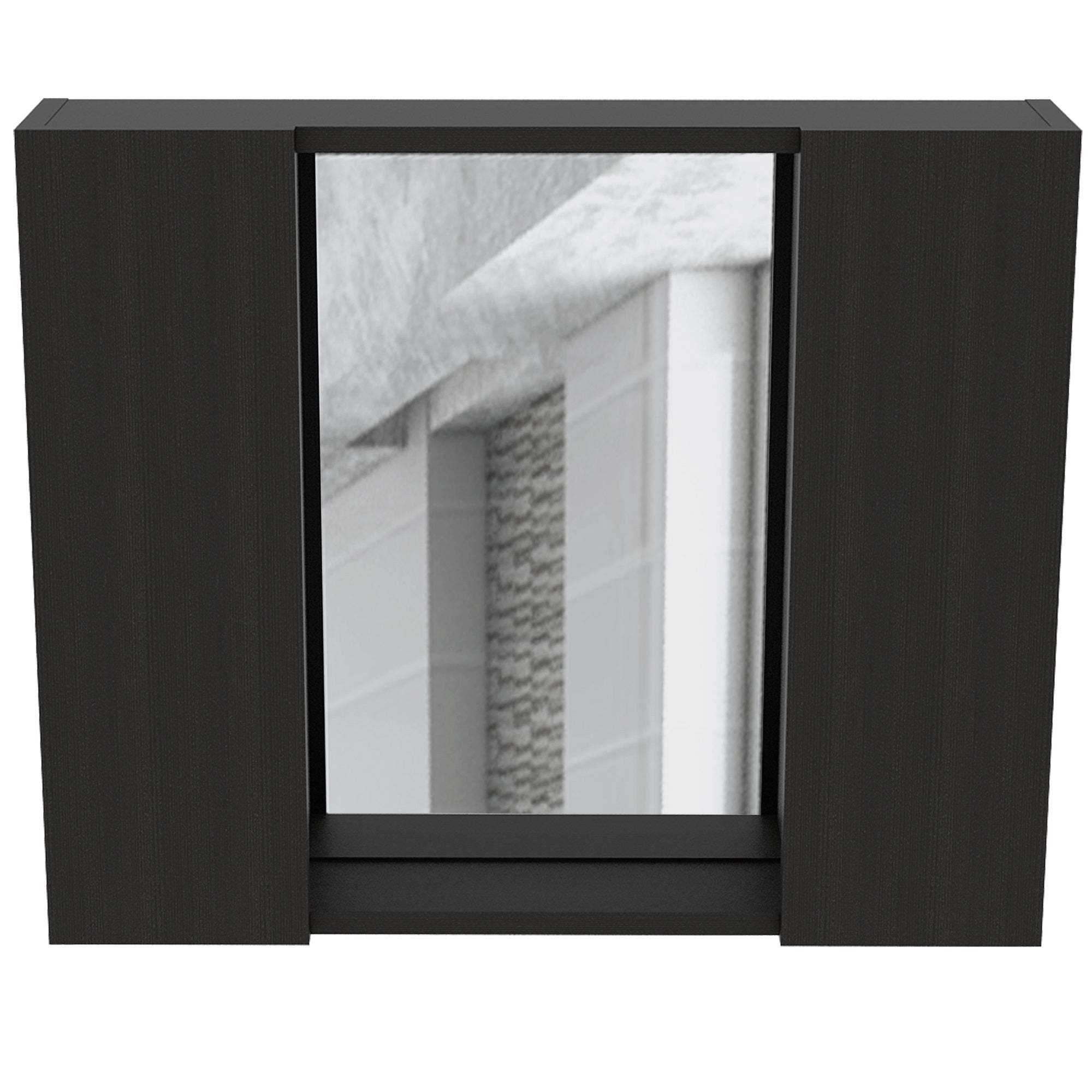 Tuhome Artemisa Medicine Cabinet, Two-Door Cabinet, Mirror, One External Shelf-Black, For Bathroom
