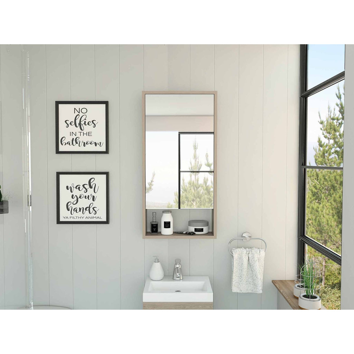 Tuhome Mariana Medicine Cabinet, One External Shelf, One-Door Mirror Cabinet, Two Internal Shelves, Light Grey, For Bathroom
